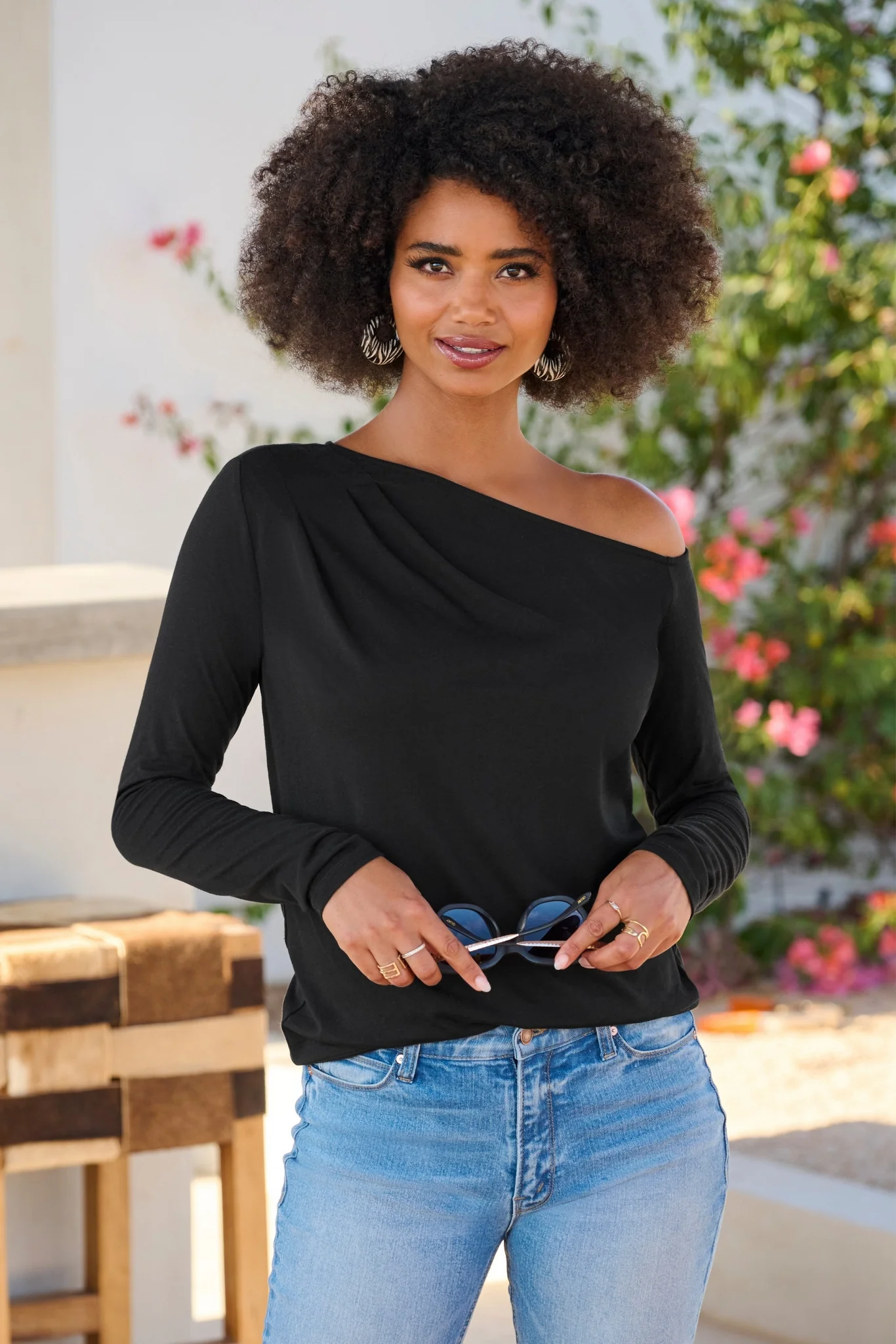 Slouchy Long-Sleeve Knit Tee Black - Mycitystee