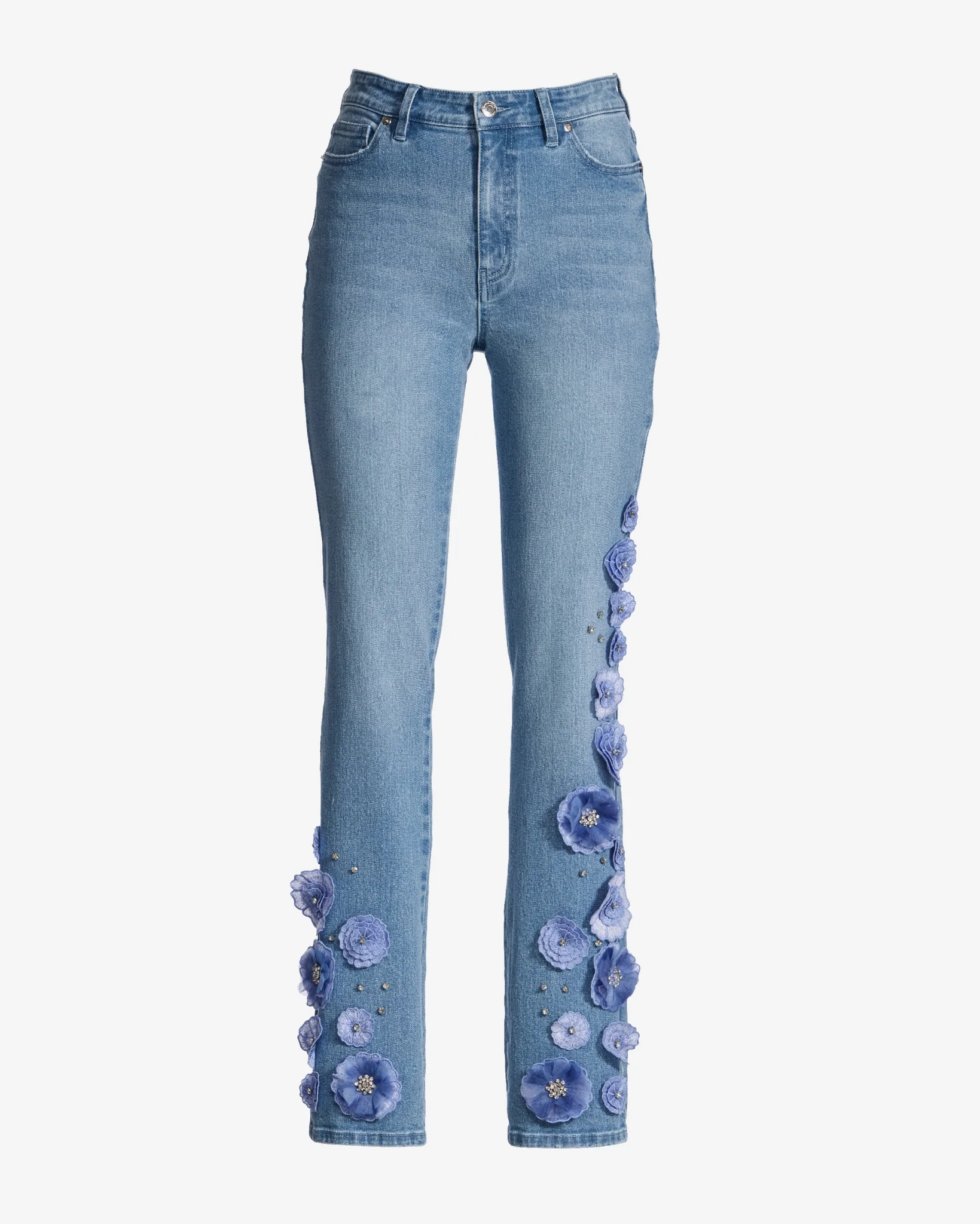 Newport Slim Straight Floral Applique Jean Light Wash - Mycitystee