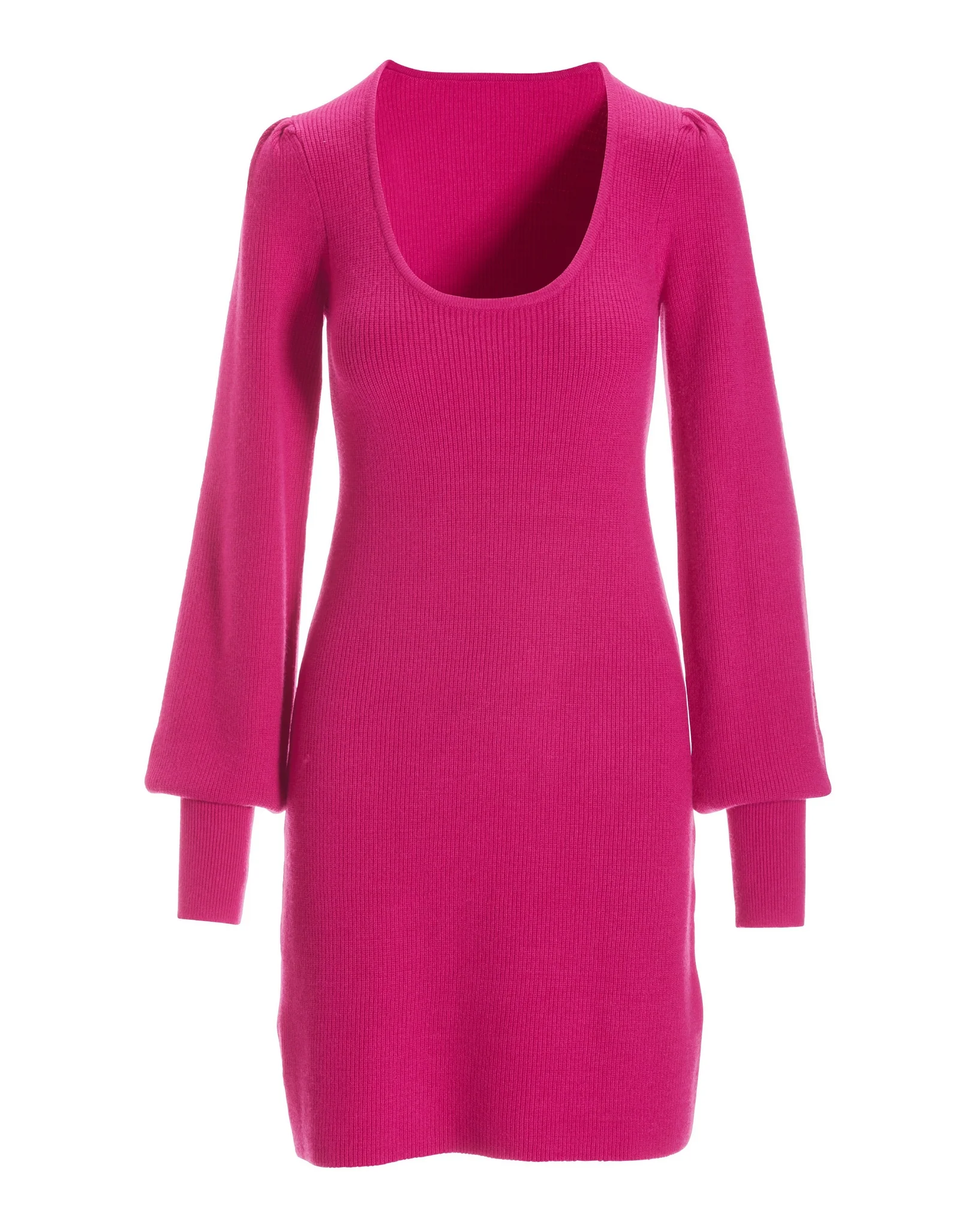 Scoop Neck Balloon Sleeve Sweater Dress Pink Peacock - Mycitystee