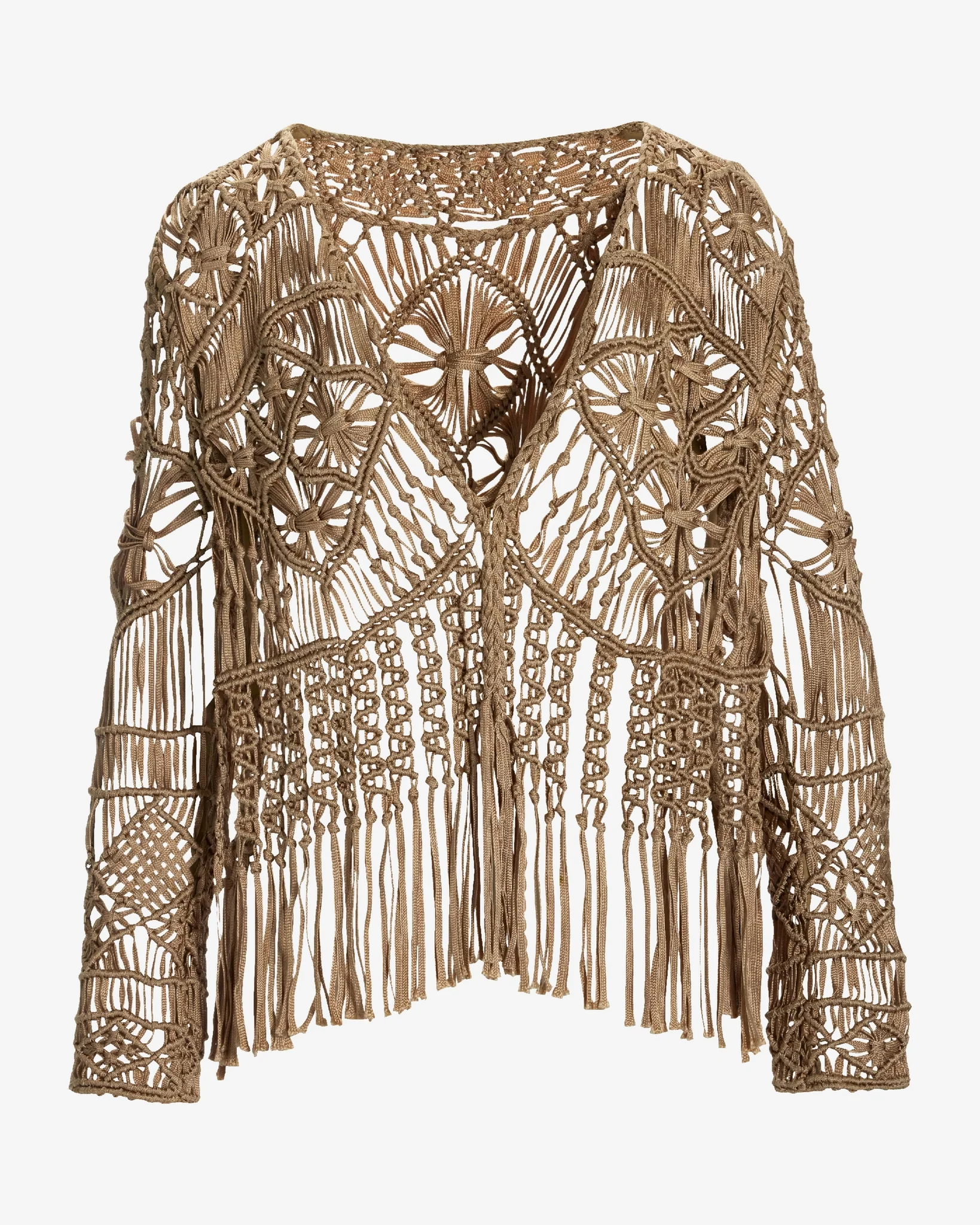 Macrame Fringe Cardigan Sesame - Mycitystee