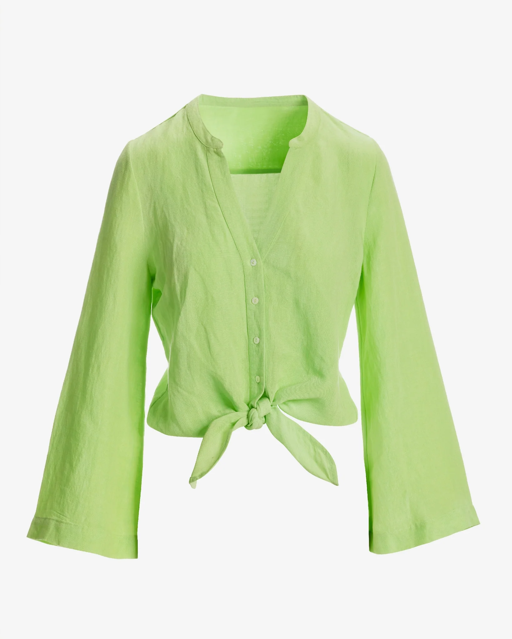 Linen Flare Sleeve Tie Front Shirt Paradise Green - Mycitystee