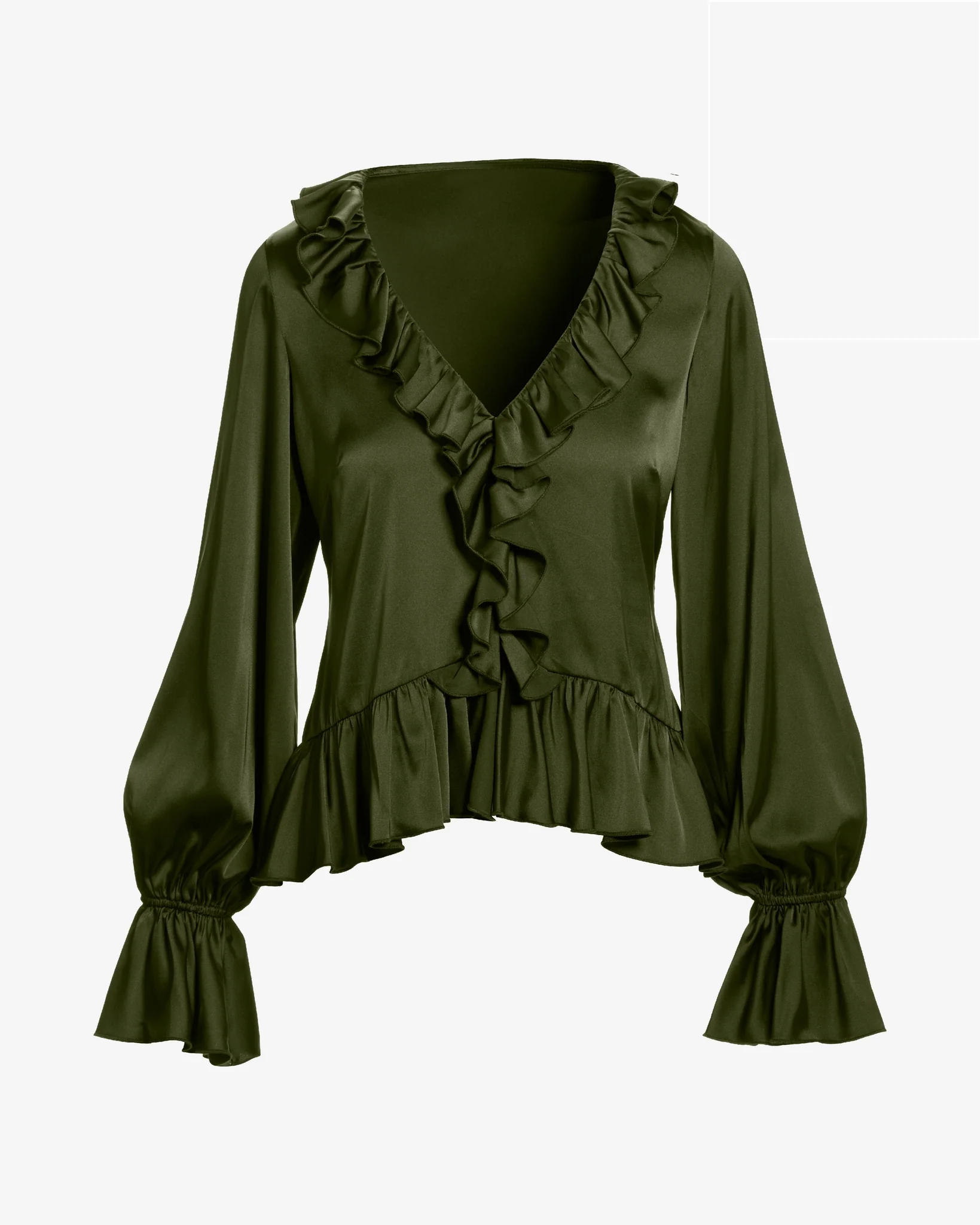 Paige Ruffle Charmeuse Blouse Olive Night - Mycitystee