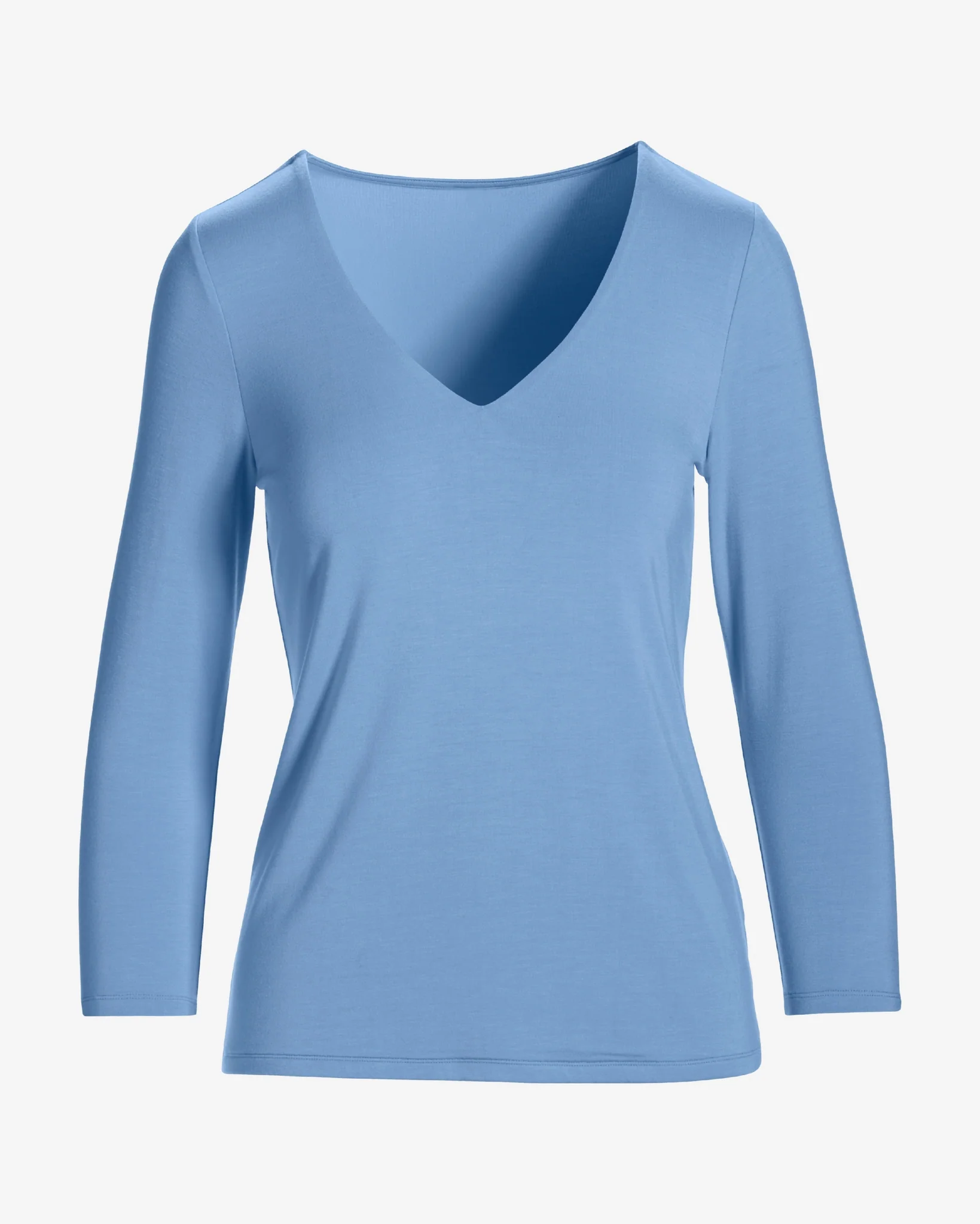 So Effortless Three Quarter Sleeve V Neck Clear Blue Sky - Mycitystee