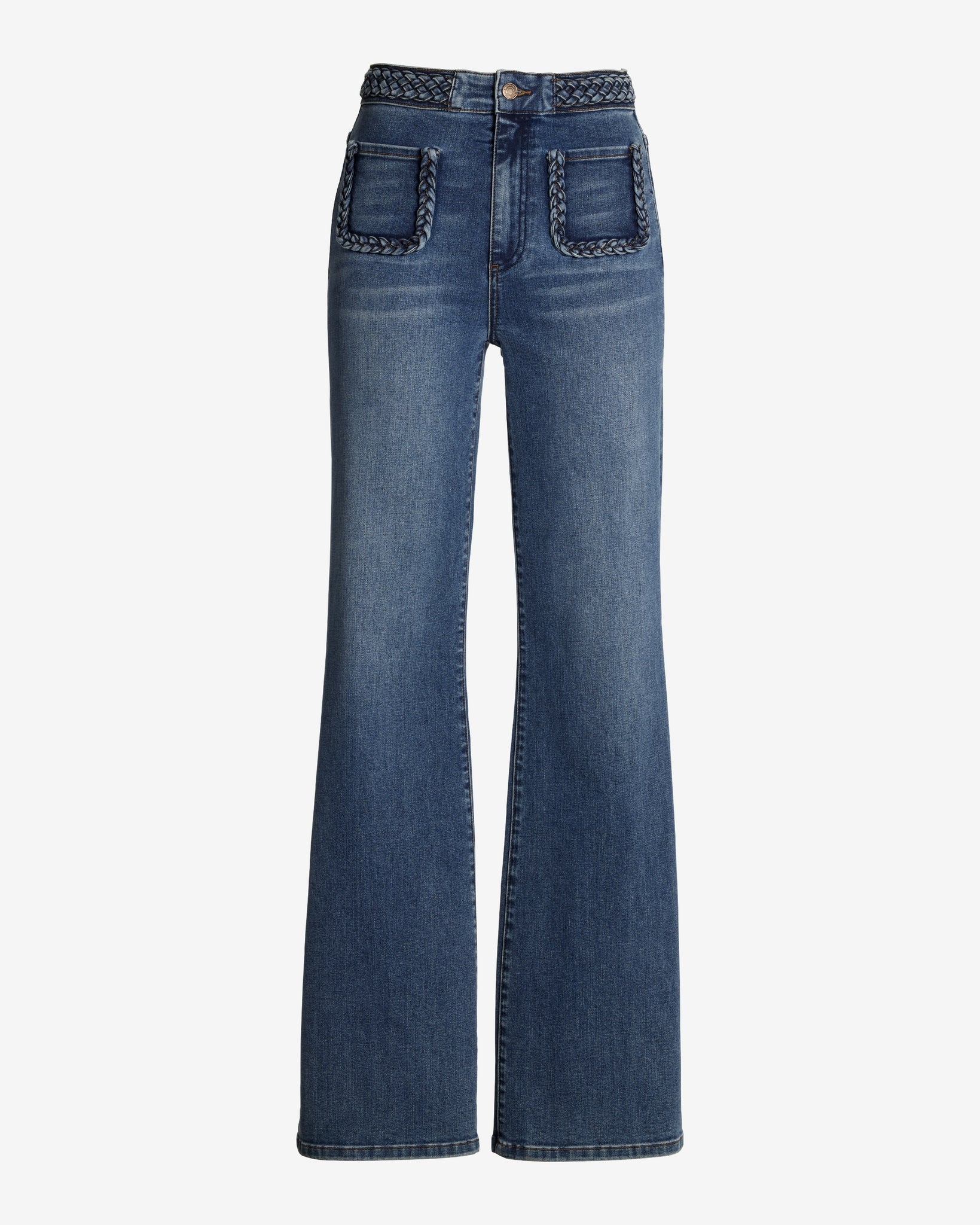 Malibu Wide Leg Braid Detail Jean Medium Wash - Mycitystee