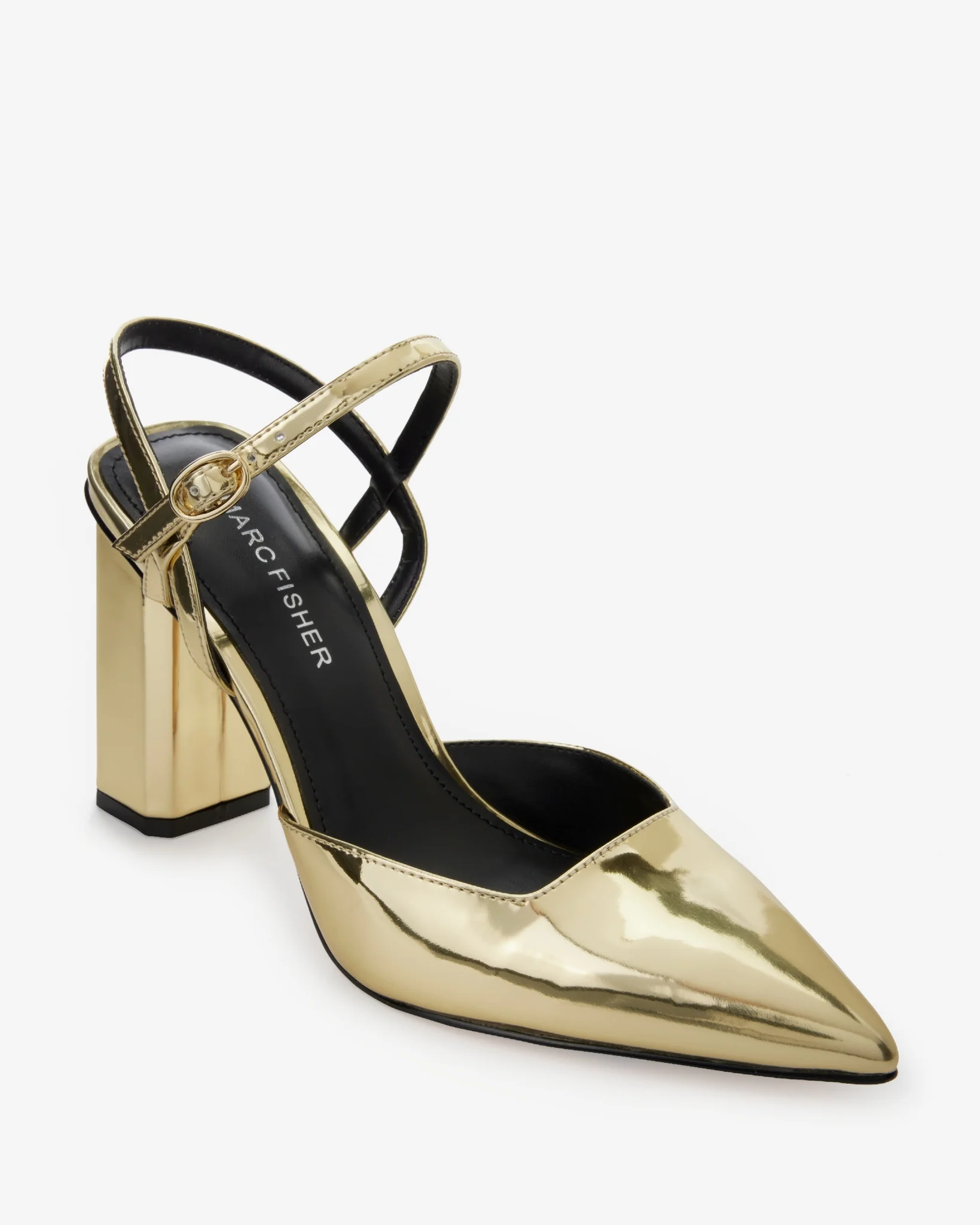Pointed Toe Ankle Strap Block Heel Gold - Mycitystee