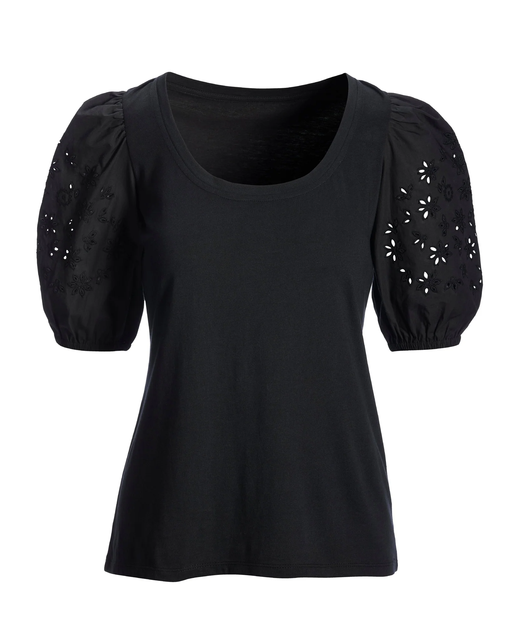 Eyelet Puff Sleeve Tee Black - Mycitystee