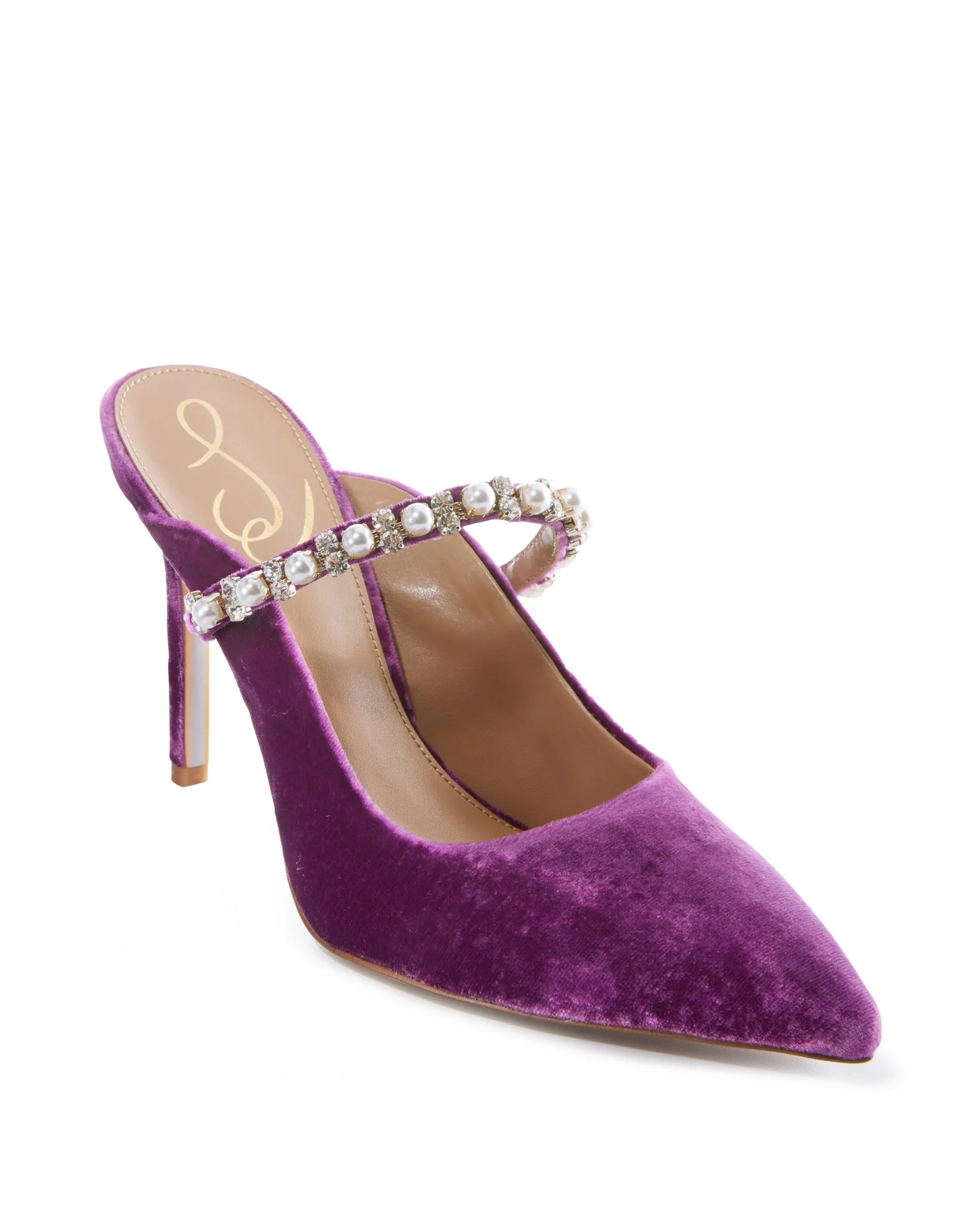 Velvet And Pearl Pointed Slip-On Heel Purple - Mycitystee