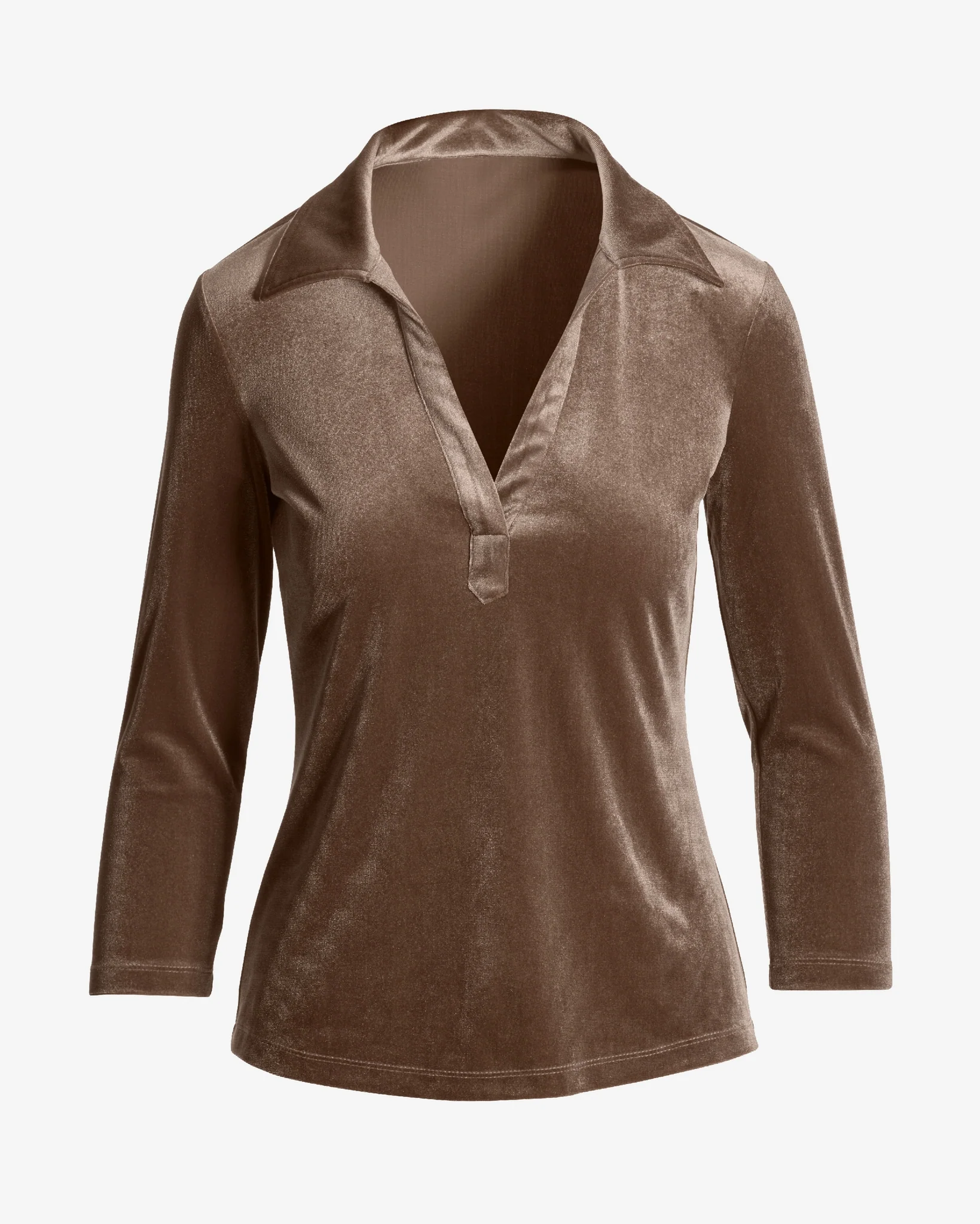 Velvet Collared Knit Top Taupe - Mycitystee