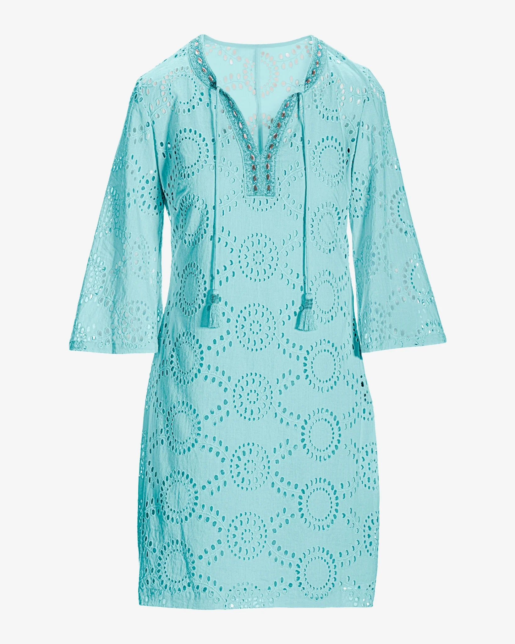 Eyelet Embellished Tunic Dress Tanager Turquoise - Mycitystee