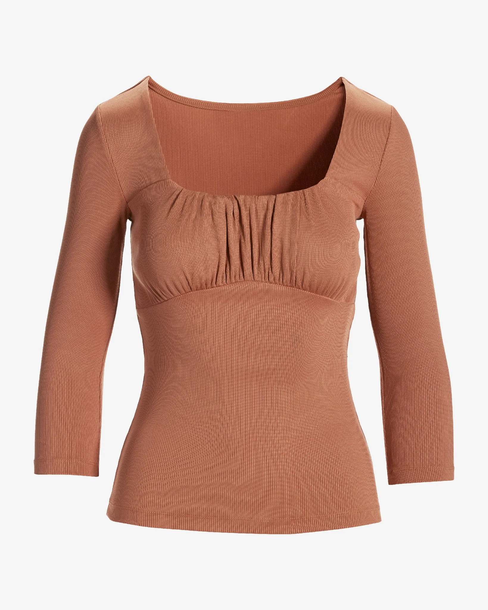 Slinky Ribbed Ruched Scoop Neck Top Terracotta - Mycitystee