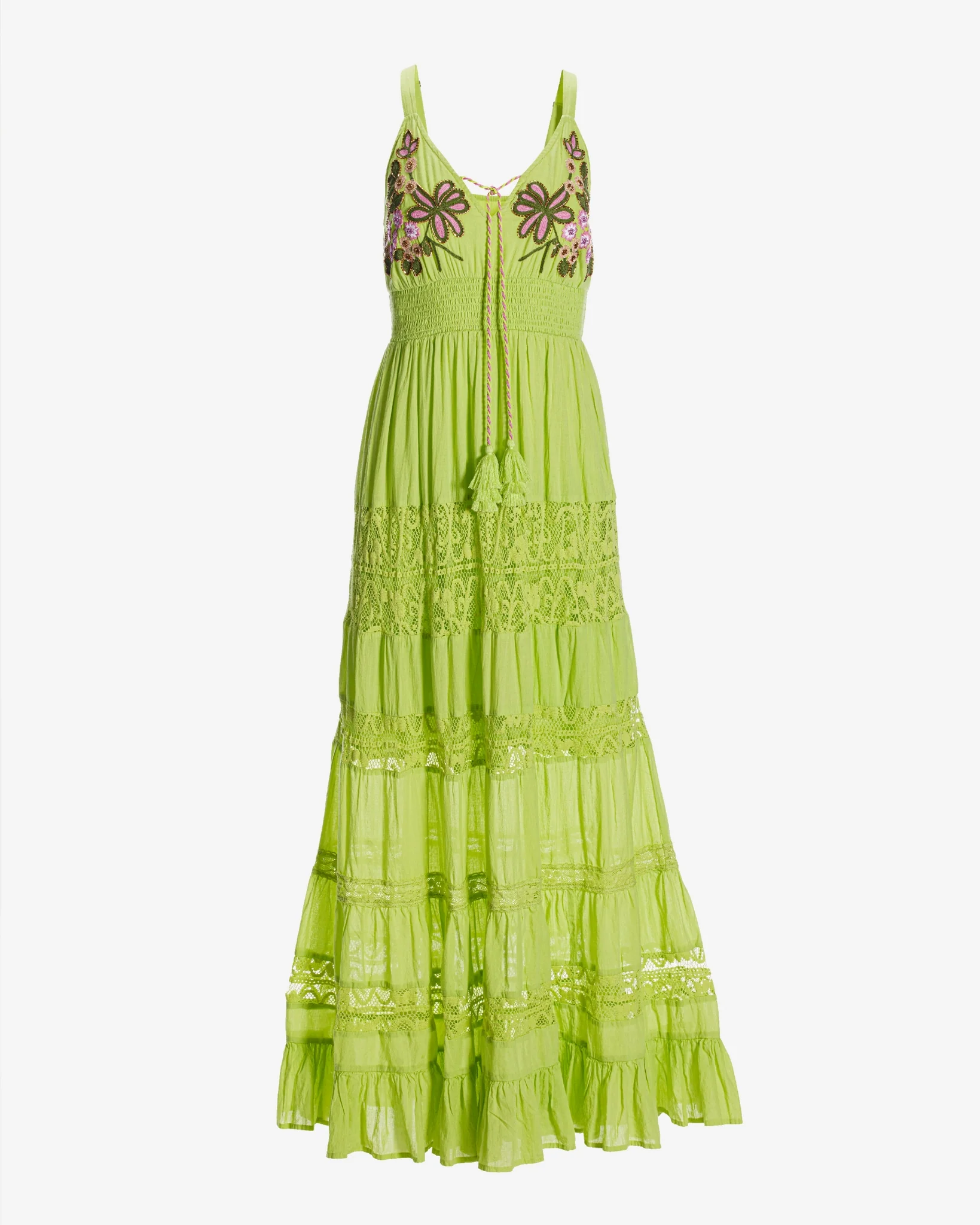 Embroidered Lace Inset Maxi Dress Green Glow - Mycitystee