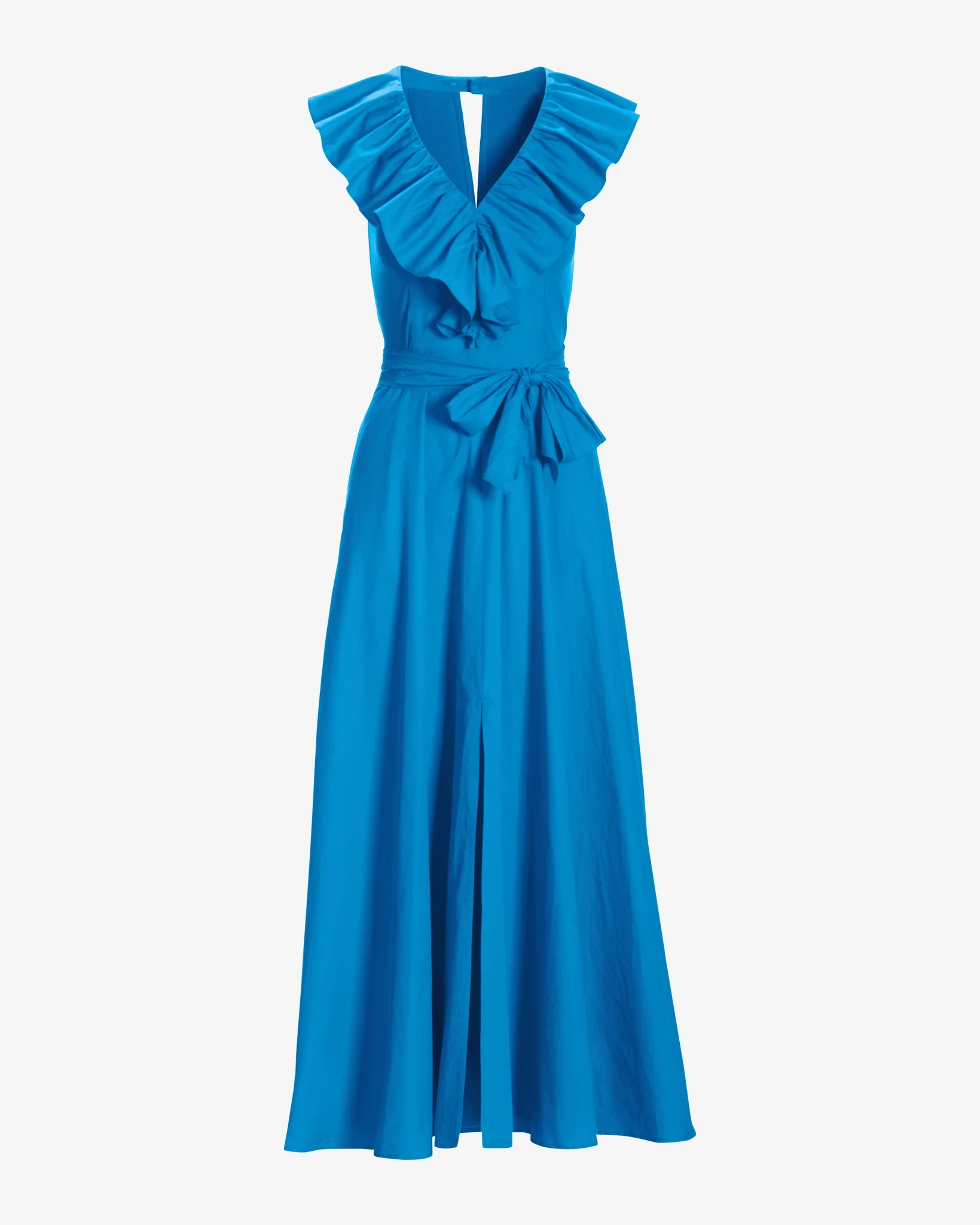 Ruffle Detail Poplin Fit and Flare Ankle Length Dress Blue Danube - Mycitystee