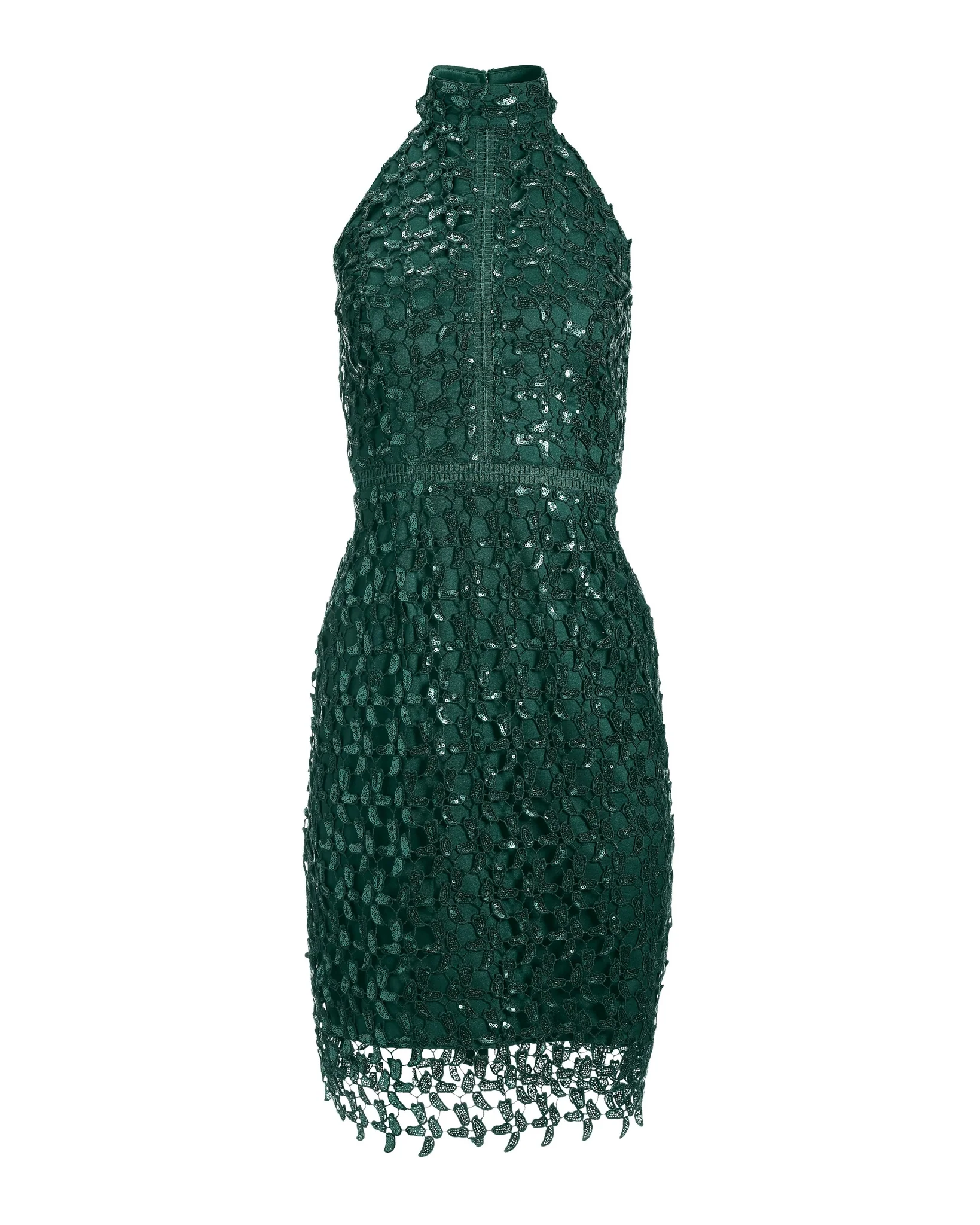 Sequin Lace Mock Neck Sheath Dress Deep Emerald - Mycitystee