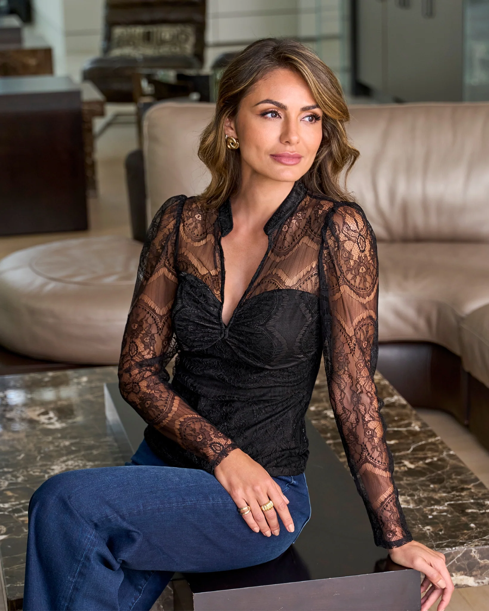 Delicate Lace Puff Sleeve Top Proper Black - Mycitystee