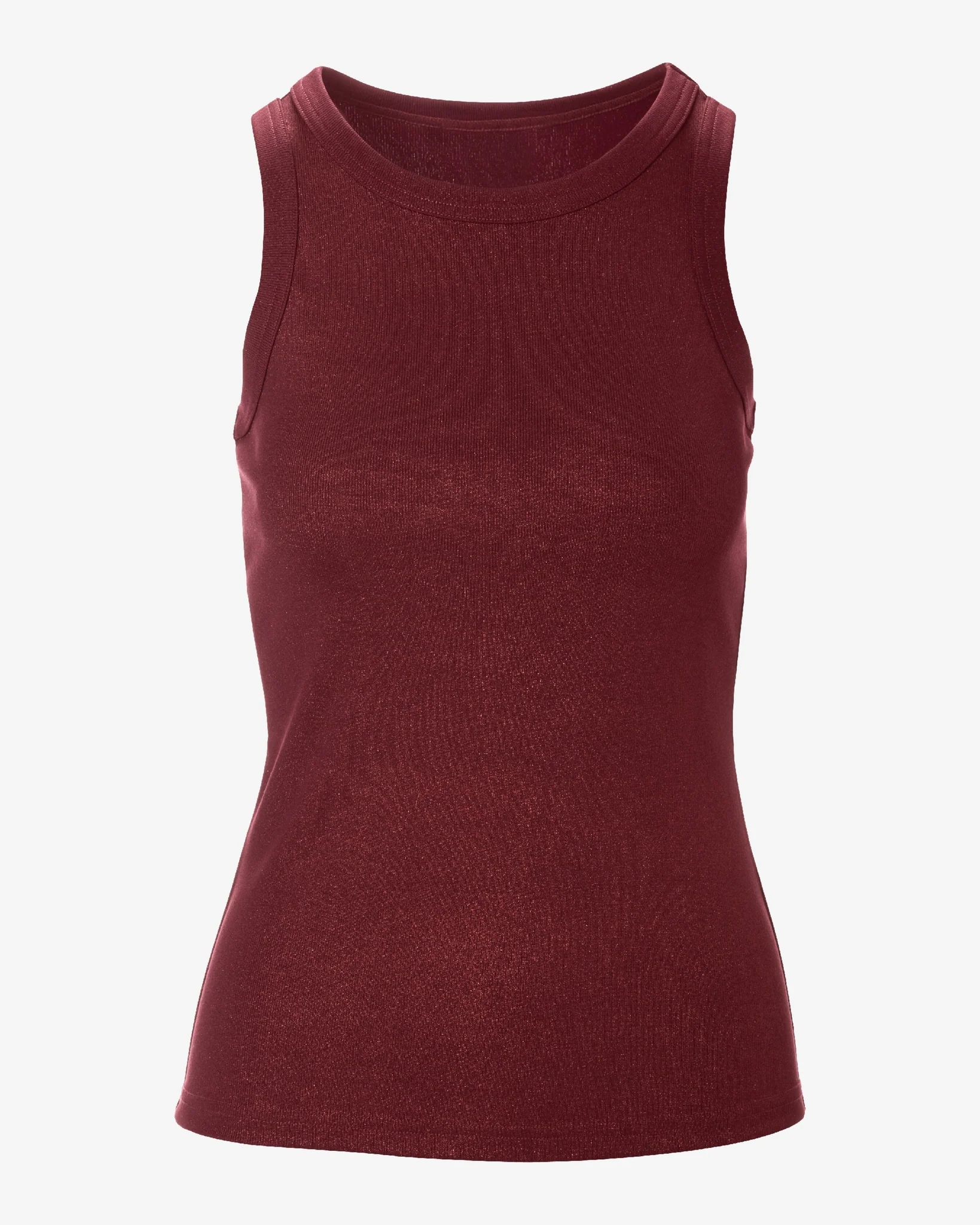 So Essential Metallic Ribbed High Neck Tank Black Cherry - Mycitystee