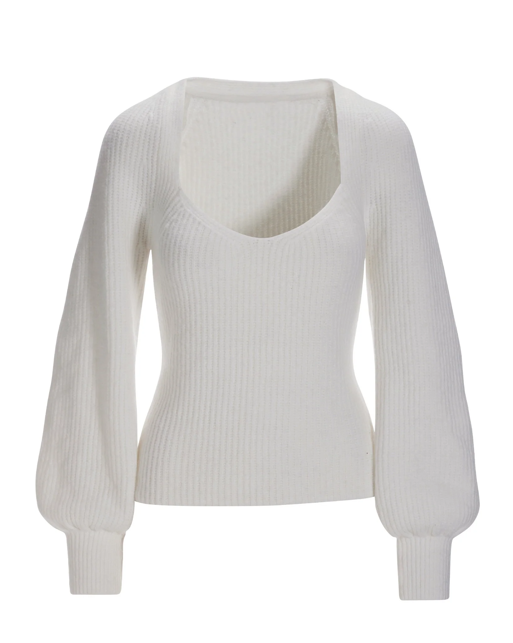 Sweetheart Neckline Shaker Stitch Sweater Off White - Mycitystee