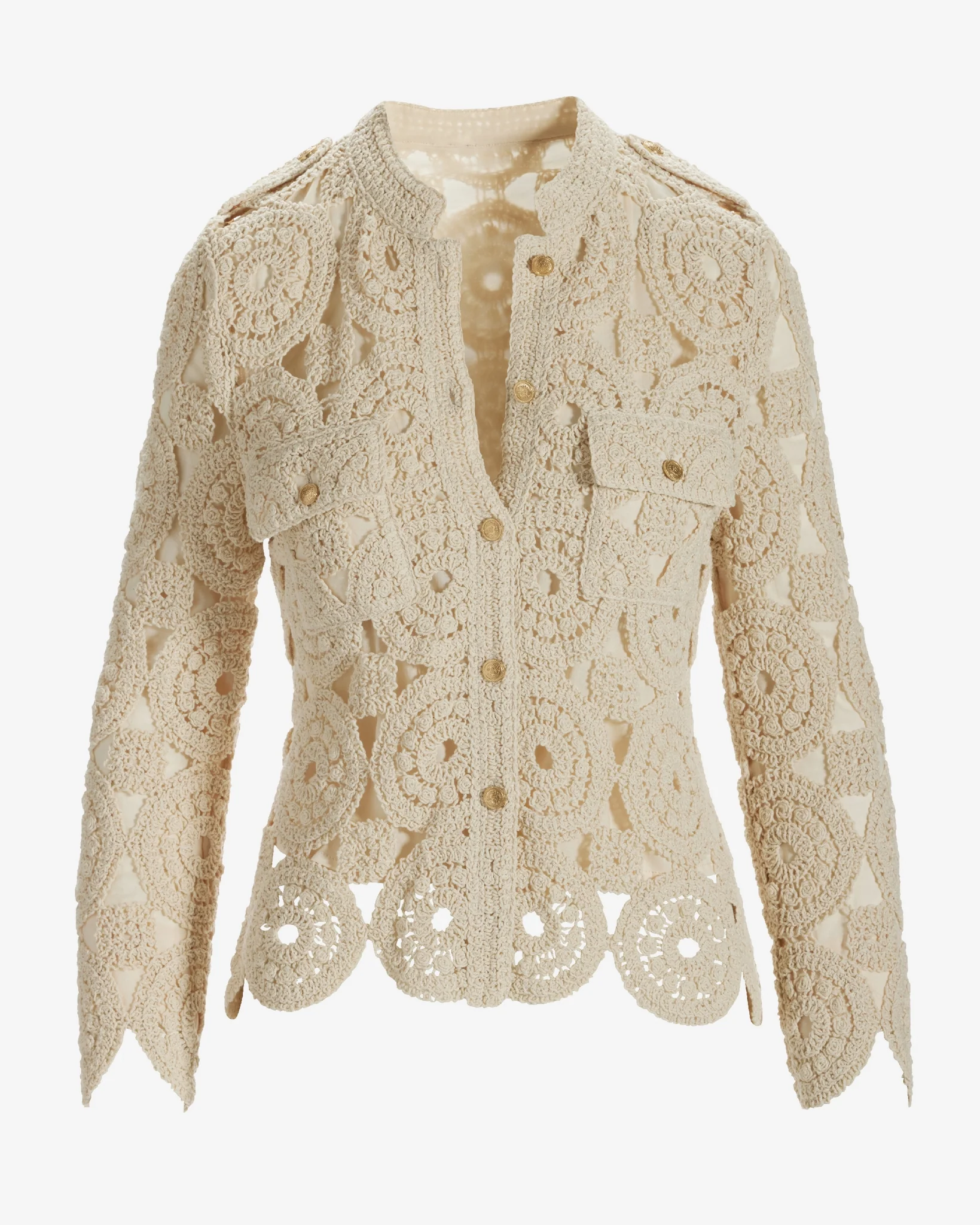 Crochet Three Quarter Sleeve Jacket Natural - Mycitystee