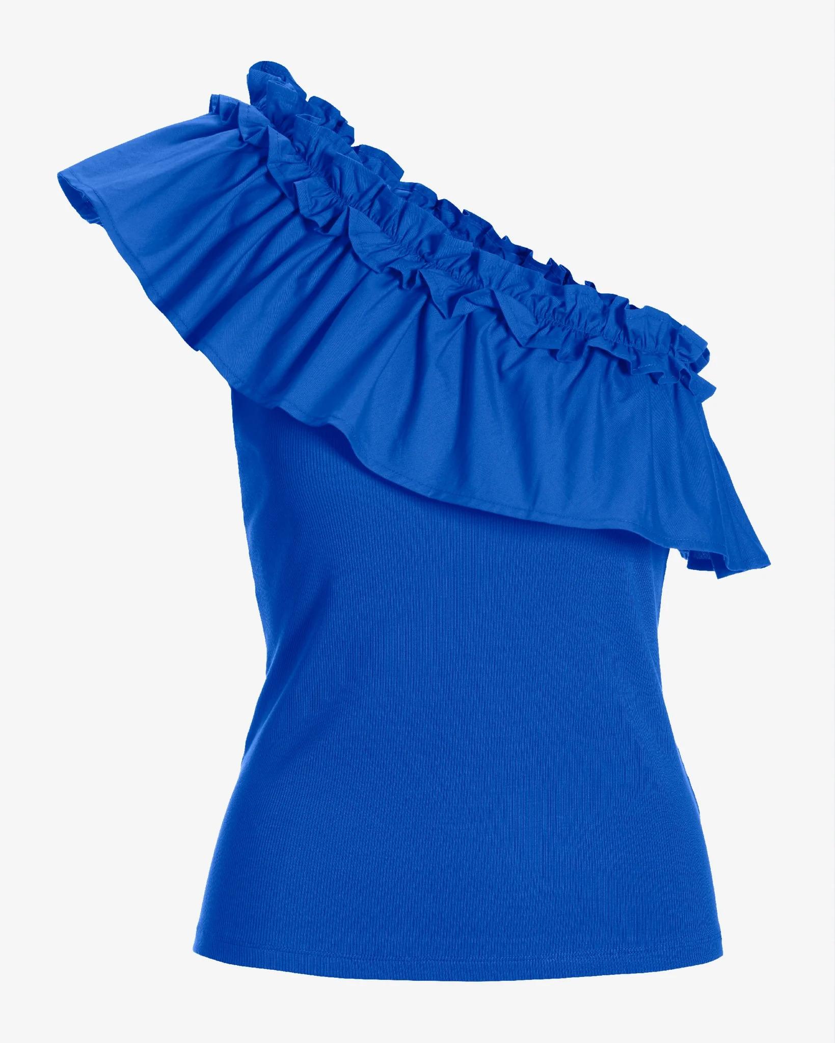 So Essential Ruffle Poplin One-Shoulder Top Dazzling Blue - Mycitystee