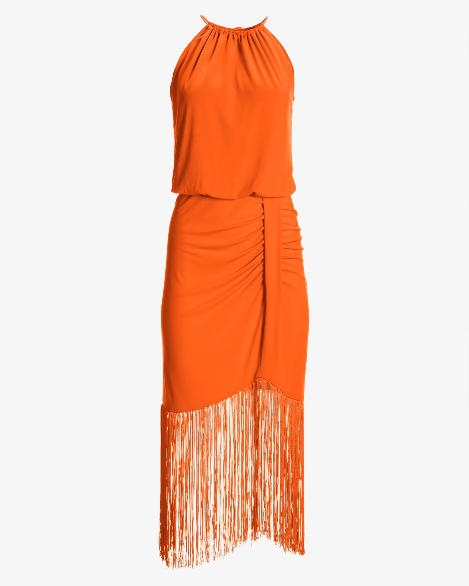 High Neck Fringe Knit Midi Dress Flame - Mycitystee