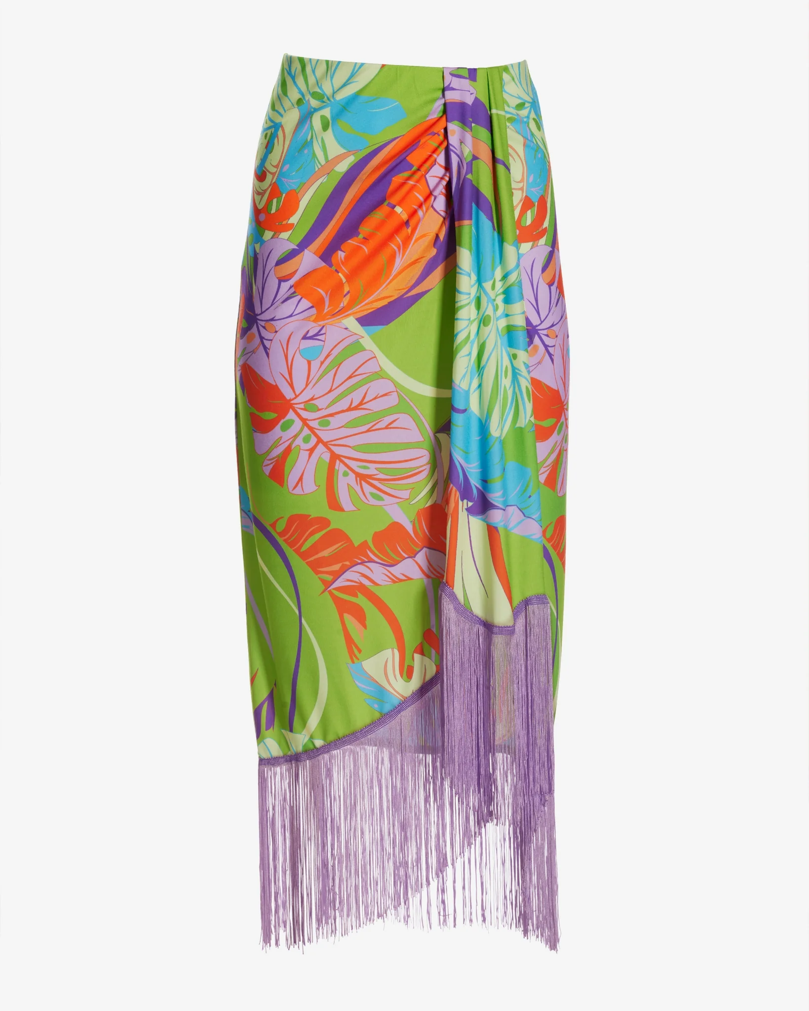 Cabo Leaves Print Fringe Skirt Green - Mycitystee