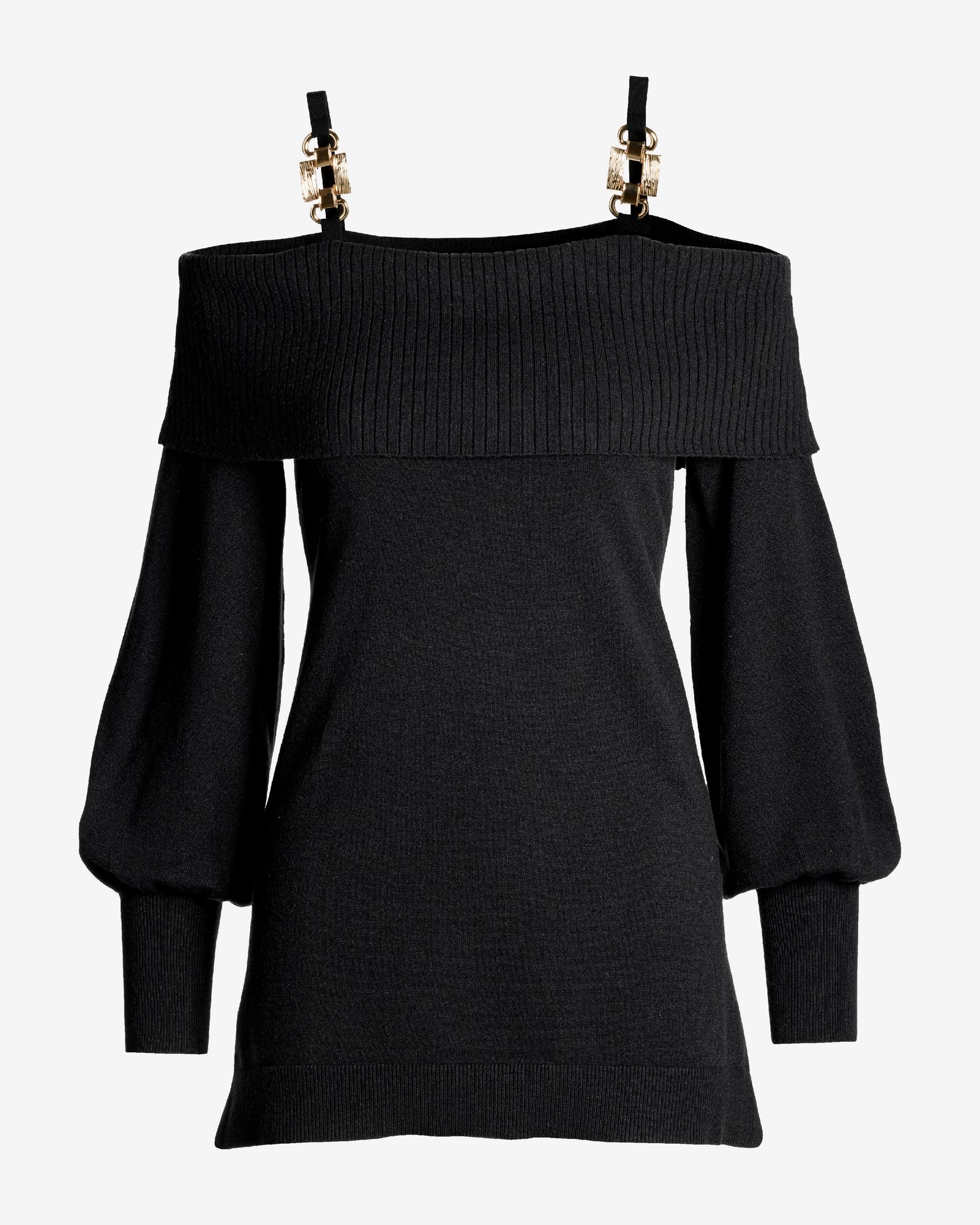 Hardware Strap Tunic Sweater Black - Mycitystee
