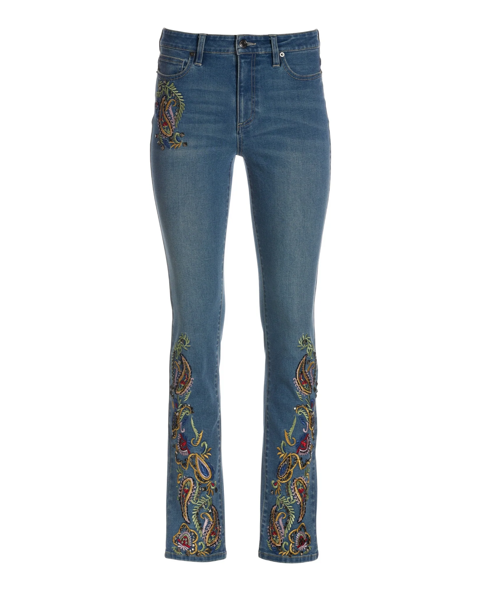 Paisley Embroidered And Embellished Denim Jean Medium Wash - Mycitystee