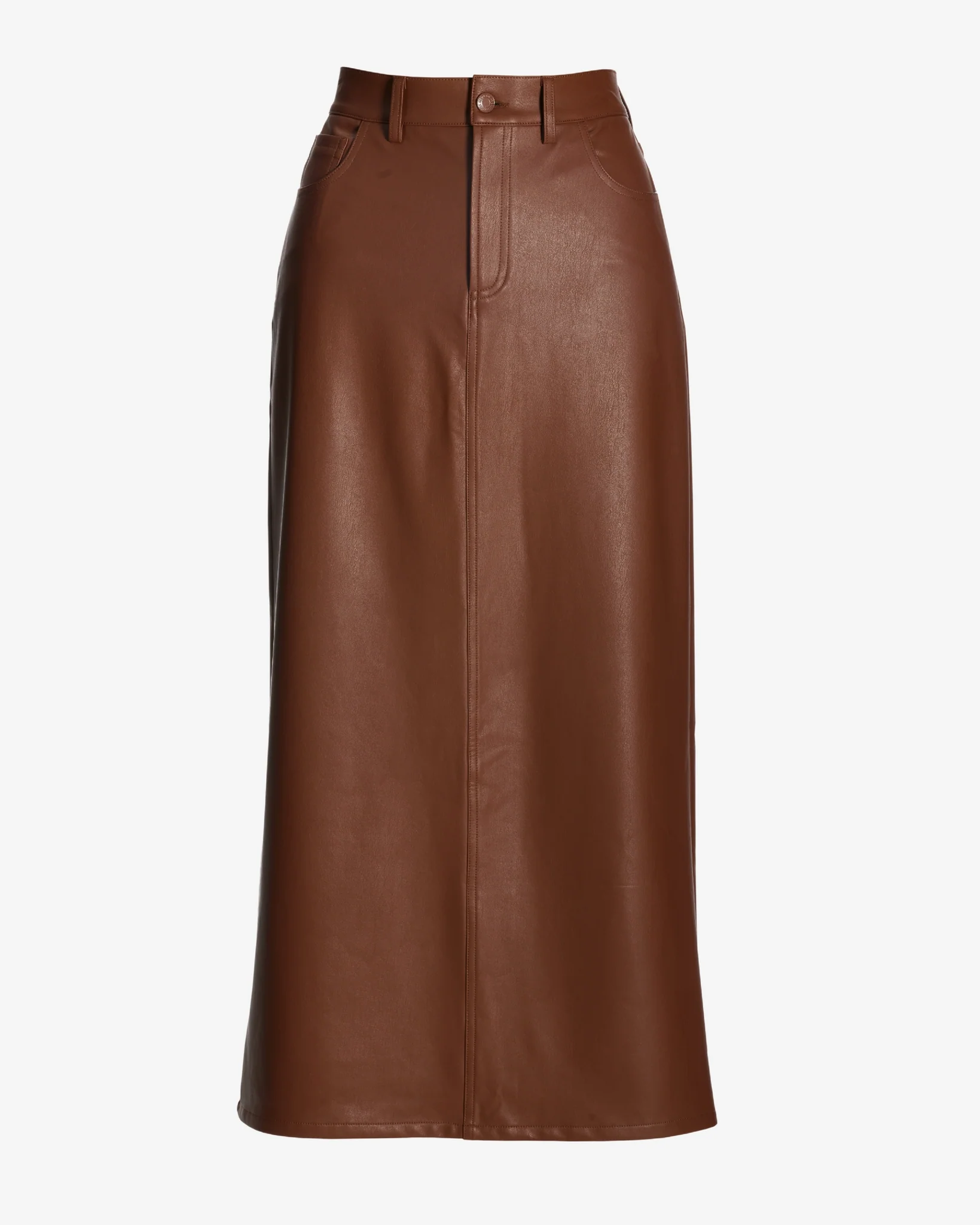 Faux Leather Five Pocket Midi Skirt Cognac - Mycitystee
