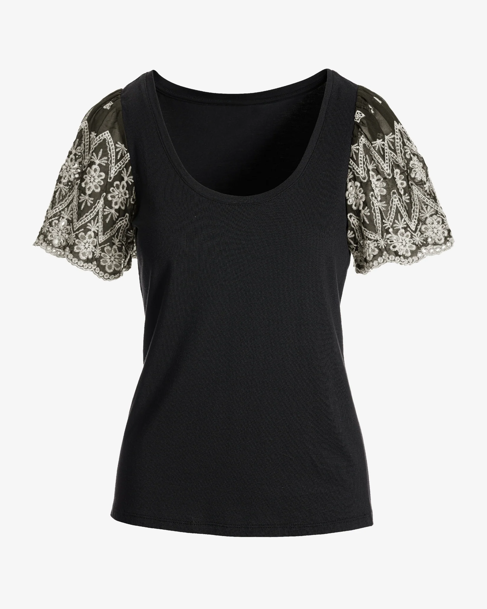 Two Tone Eyelet Sleeve Tee Black - Mycitystee