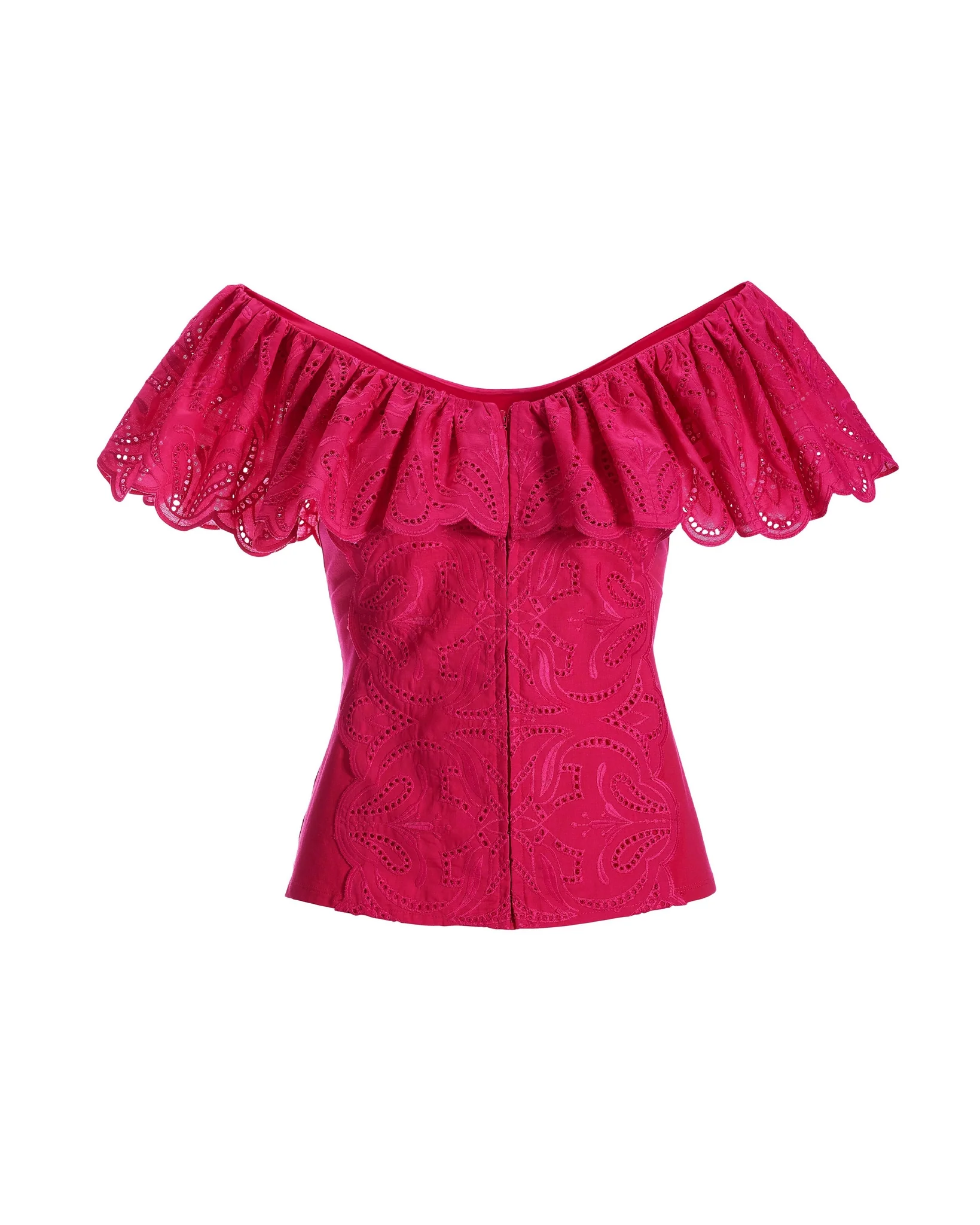 Eyelet Ruffle Zip-Up Top Raspberry - Mycitystee