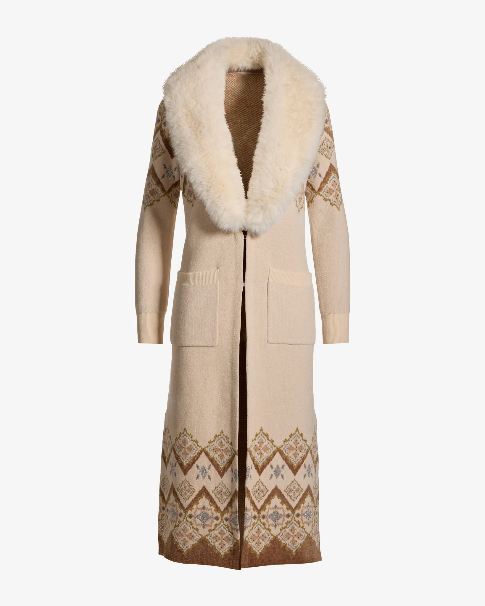 Faux Fur Collar Fair Isle Sweater Duster Fabulous Fair Isle - Mycitystee