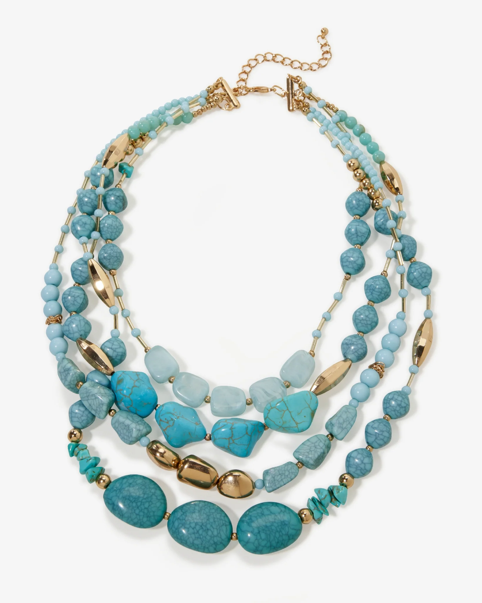 Turquoise and Gold Bead Layered Necklace Turquoise/Gold - Mycitystee