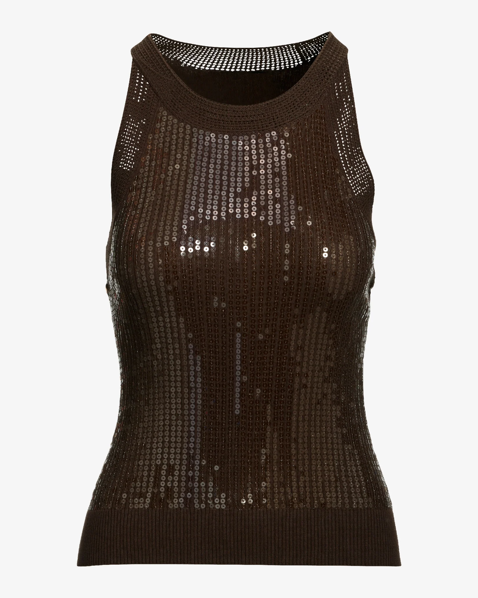 Sequin High Neck Sweater Tank Safari Brown - Mycitystee
