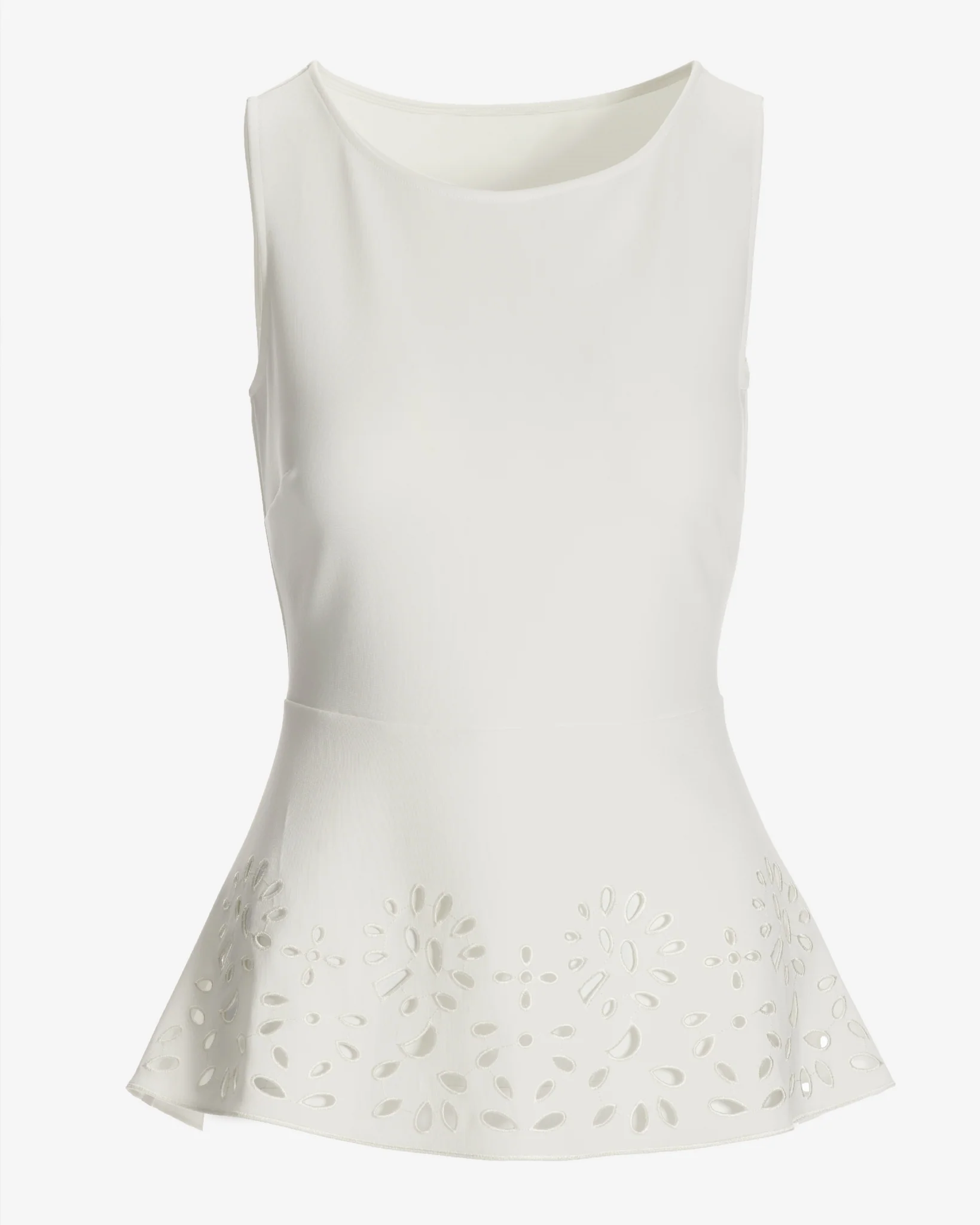 Beyond Travel Laser Cut Sleeveless Peplum Top Ivory Coast - Mycitystee