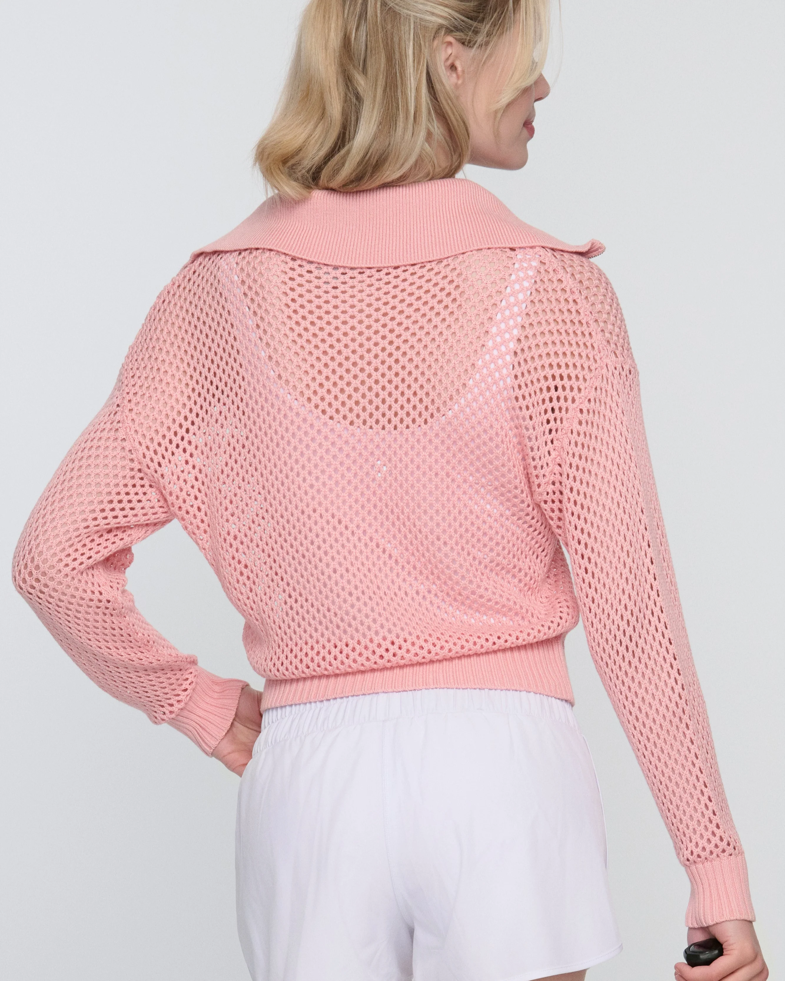 Tania Crochet Pickleball Sweater  C Lightweight Half-Zip Knit - Mycitystee