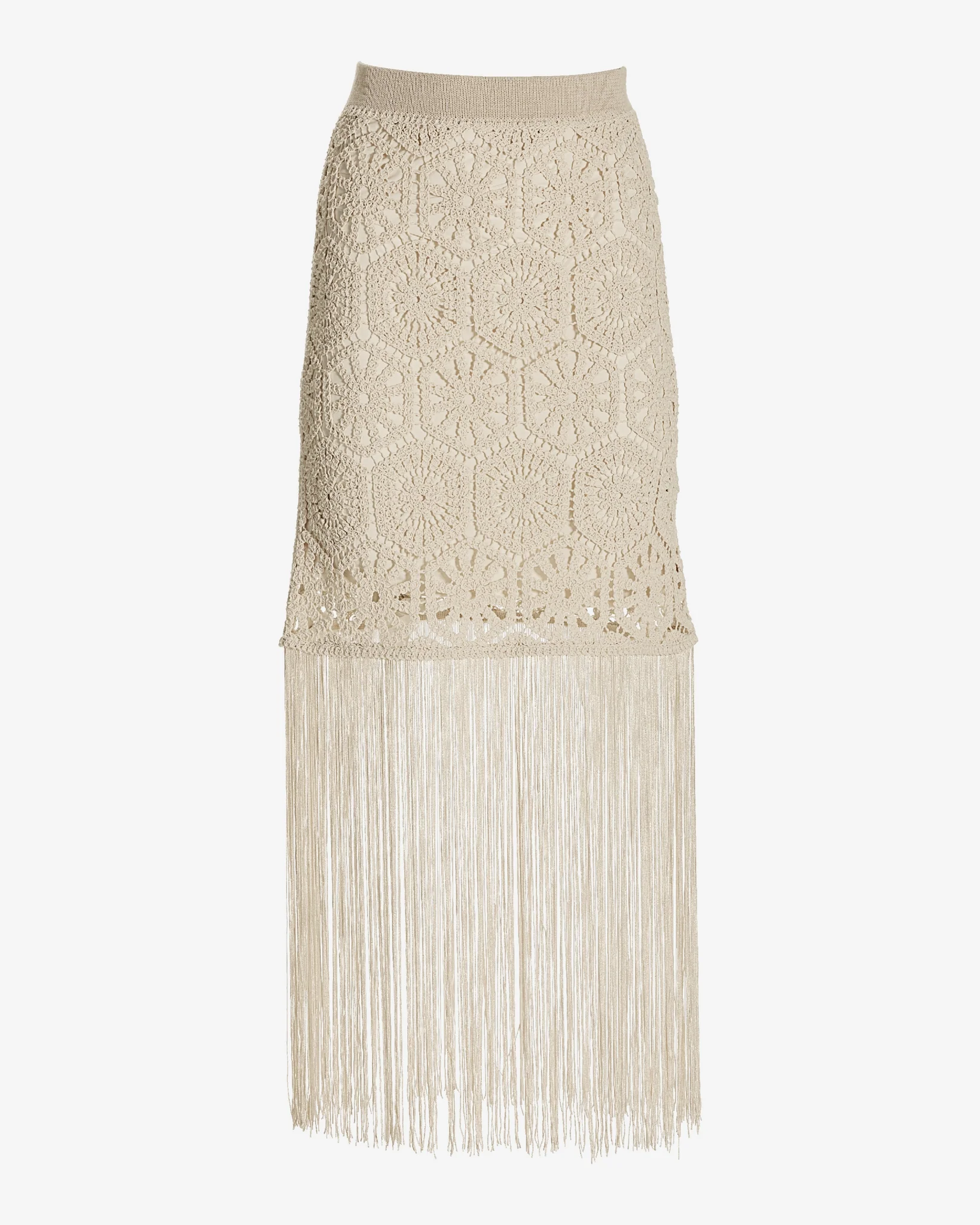 Crochet Fringe Midi Skirt Natural - Mycitystee