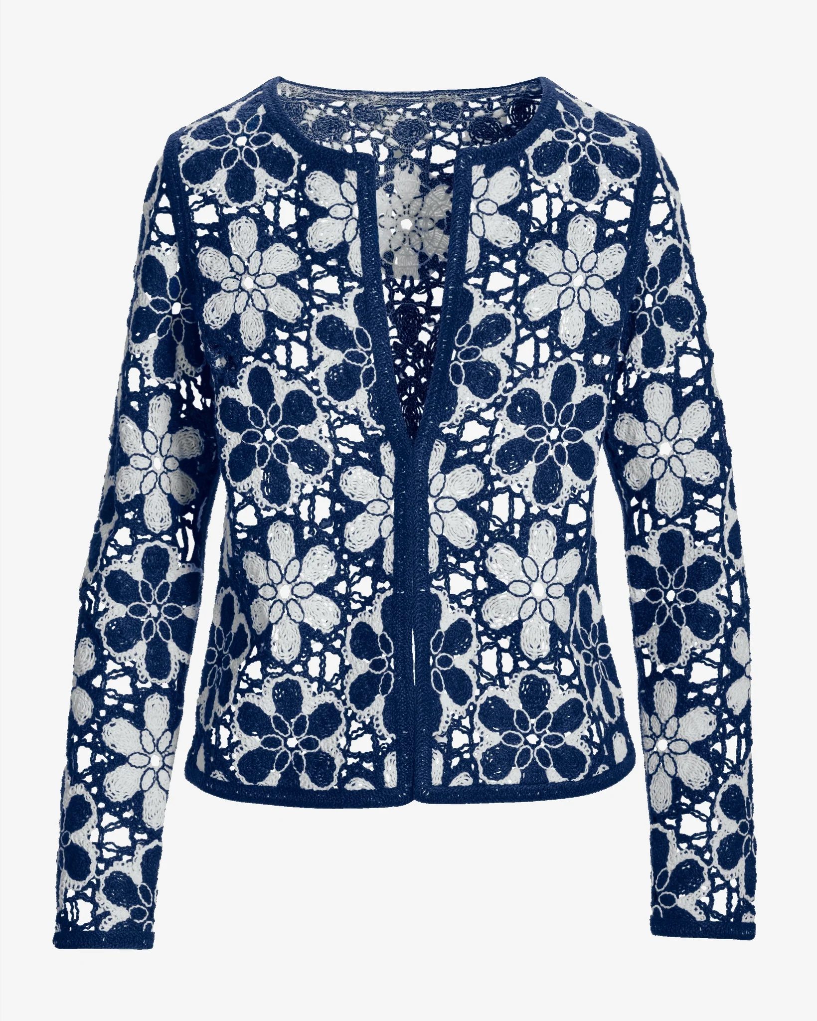 Crochet Cardigan Navy/White - Mycitystee