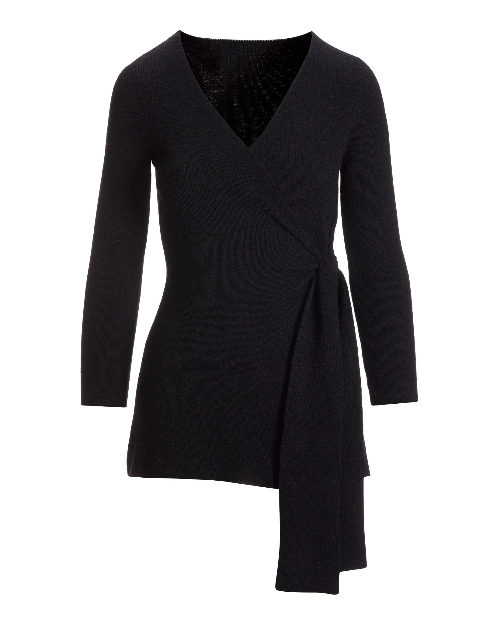 Side Tie Surplice Tunic Sweater Black - Mycitystee