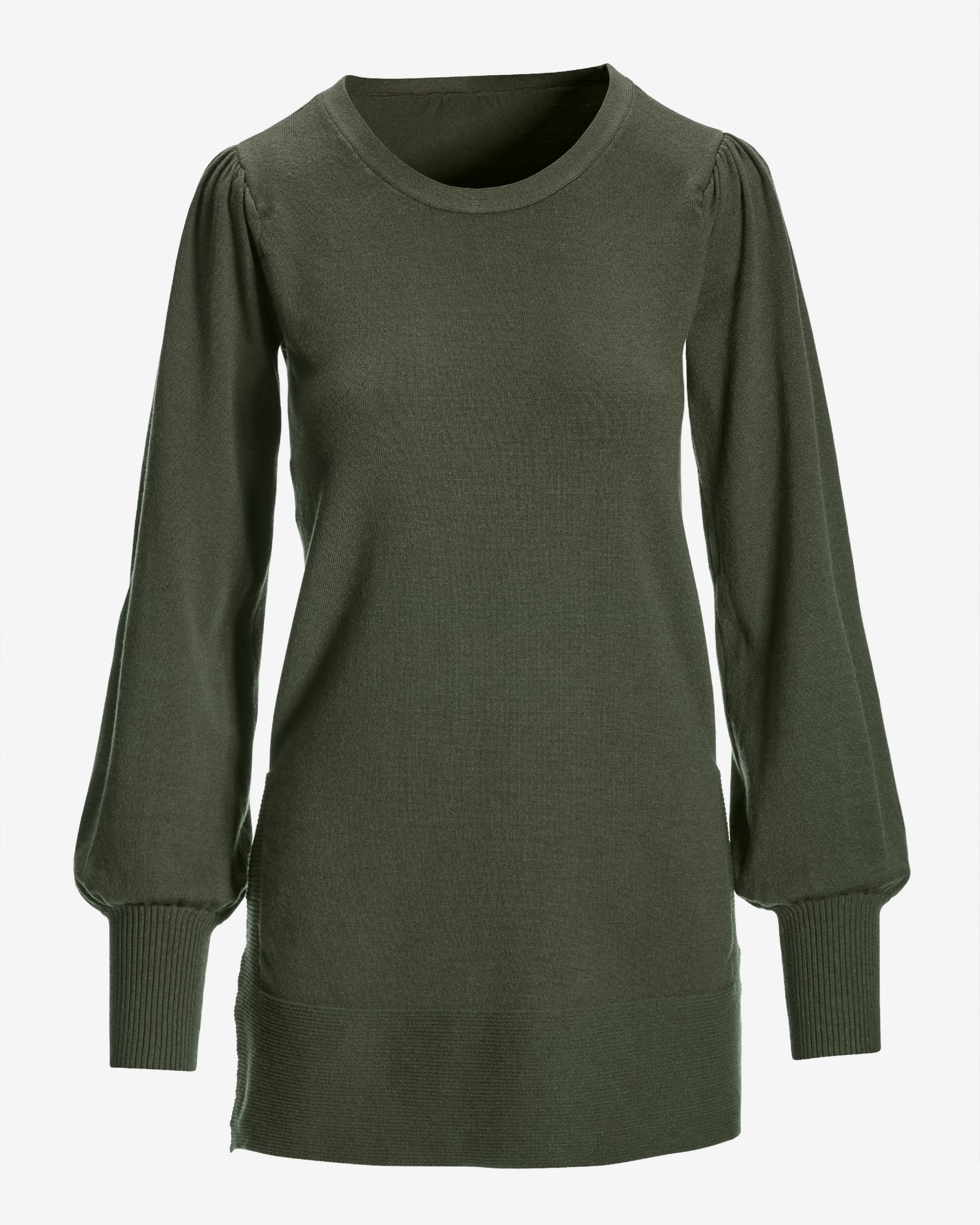 Lightweight Puff Sleeve Tunic Sweater Olive Night - Mycitystee