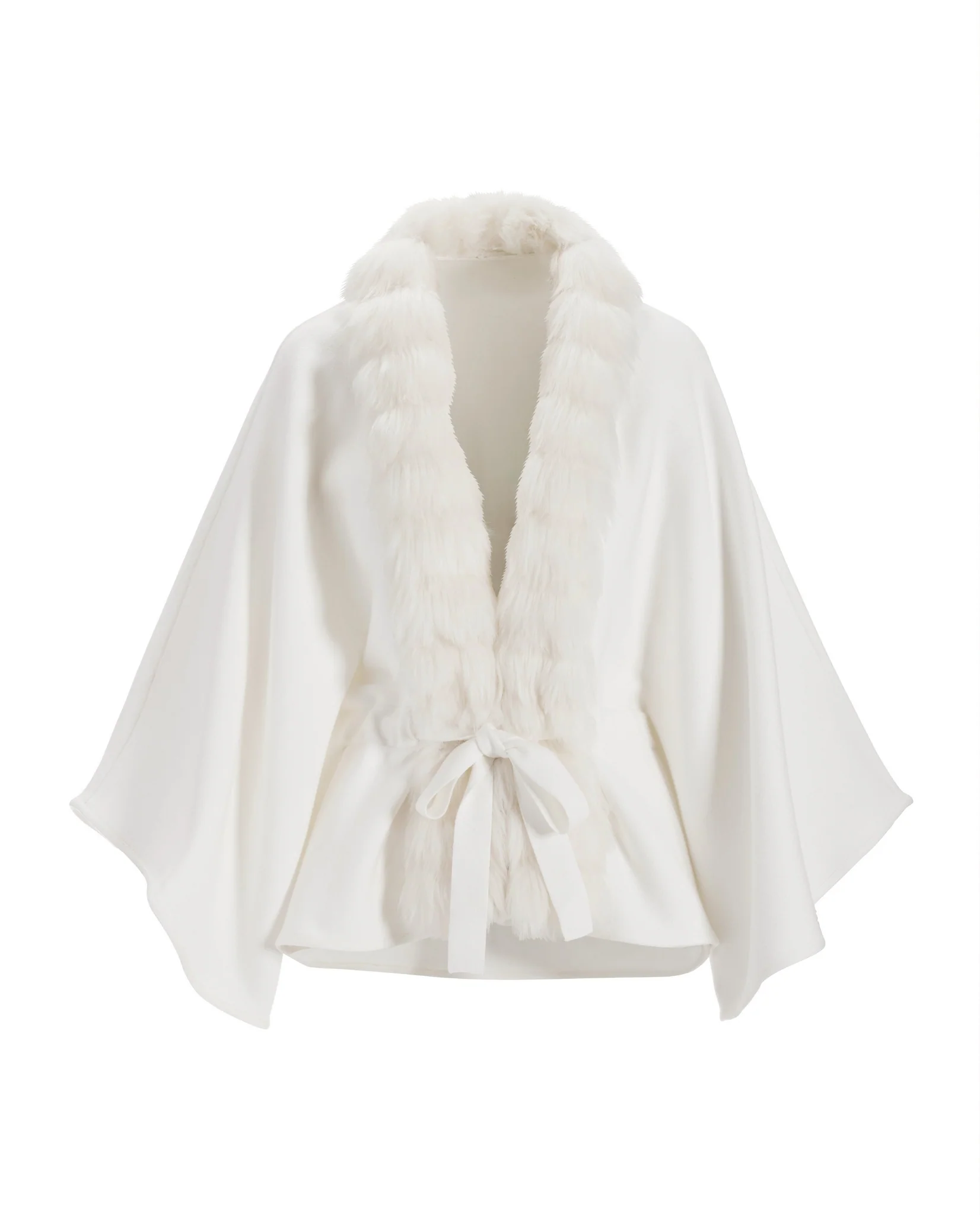 Faux Fur Tie Waist Poncho Off White - Mycitystee