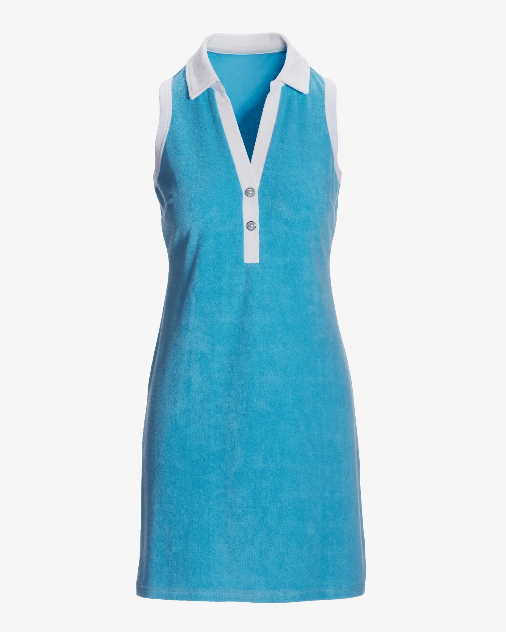 Beach Terry Collared Pearl Trim Dress Splash Blue - Mycitystee
