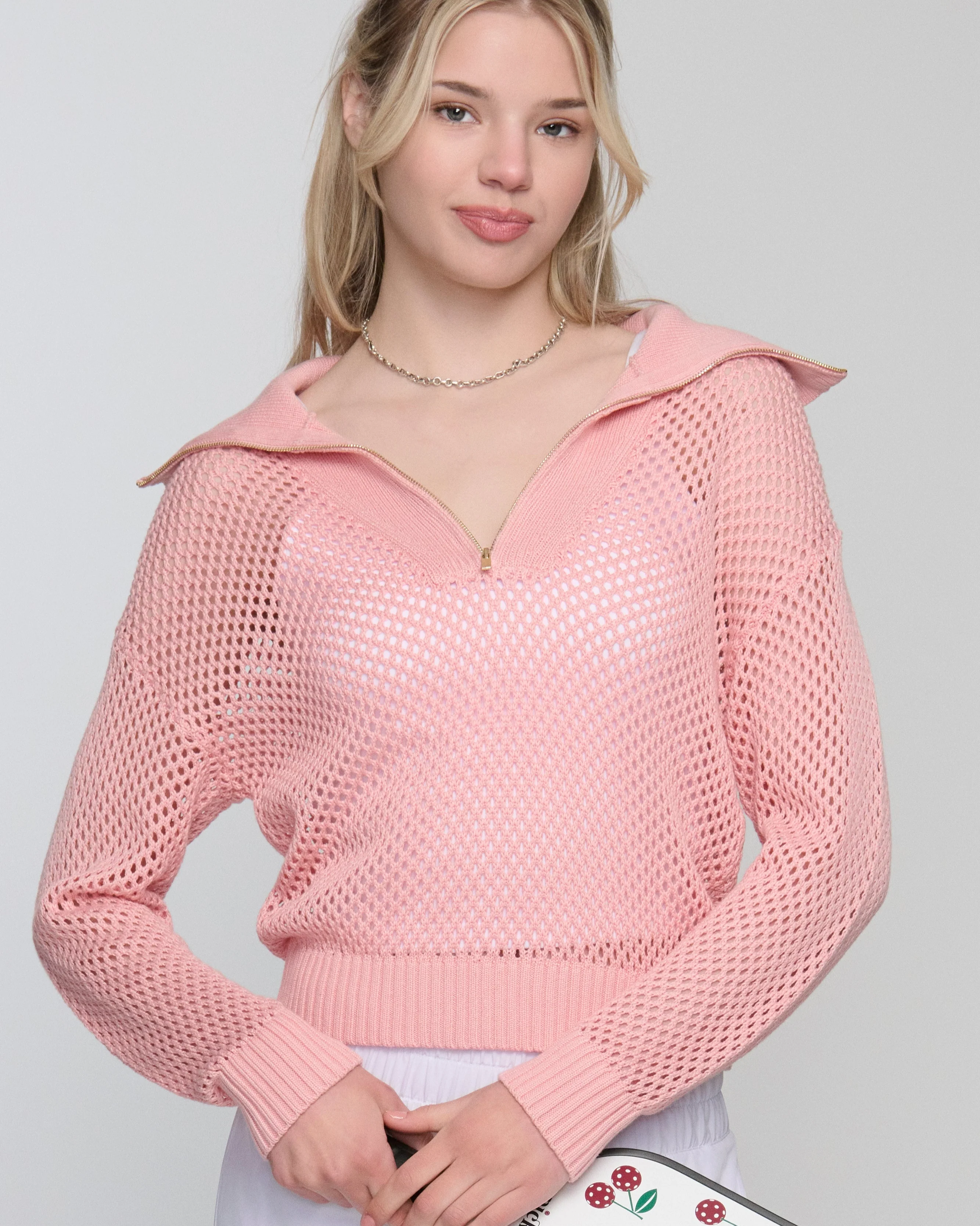 Tania Crochet Pickleball Sweater  C Lightweight Half-Zip Knit - Mycitystee