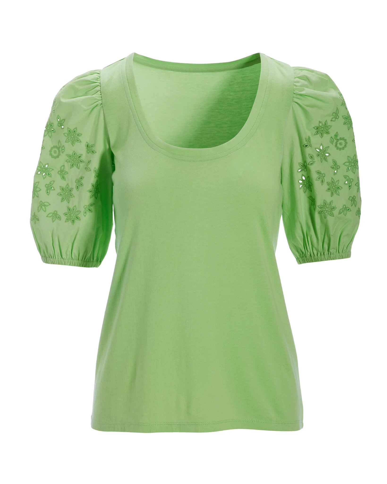 Eyelet Puff Sleeve Tee Paradise Green - Mycitystee