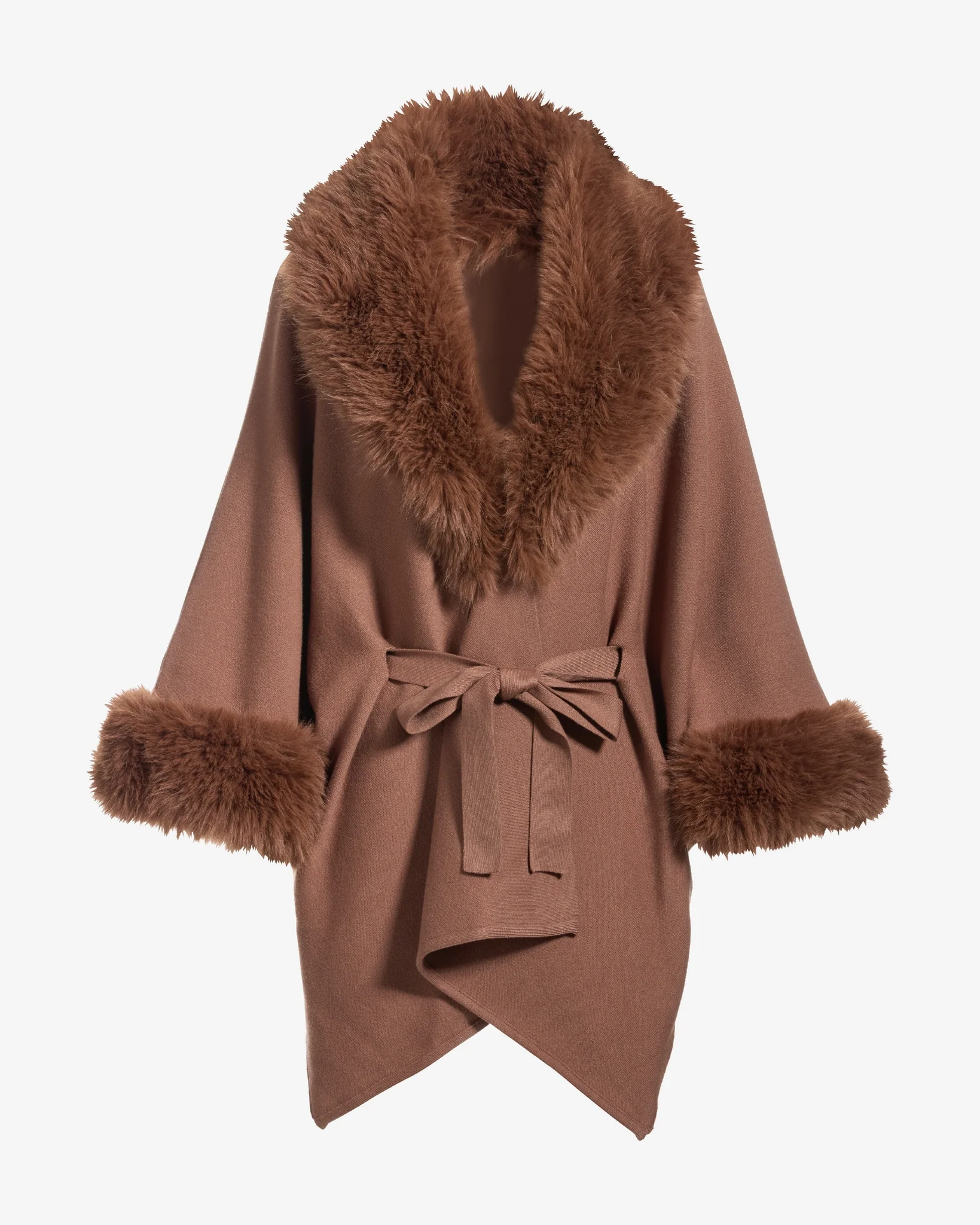 Faux Fur Tie Waist Poncho Toffee - Mycitystee