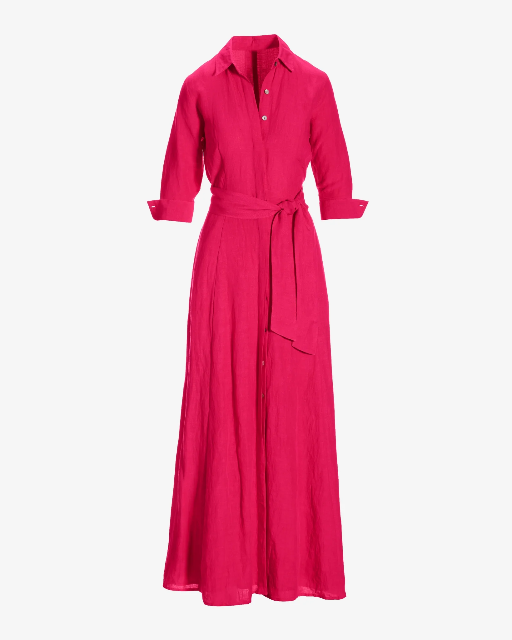 Linen Three Quarter Sleeve Maxi Shirt Dress Blossom - Mycitystee