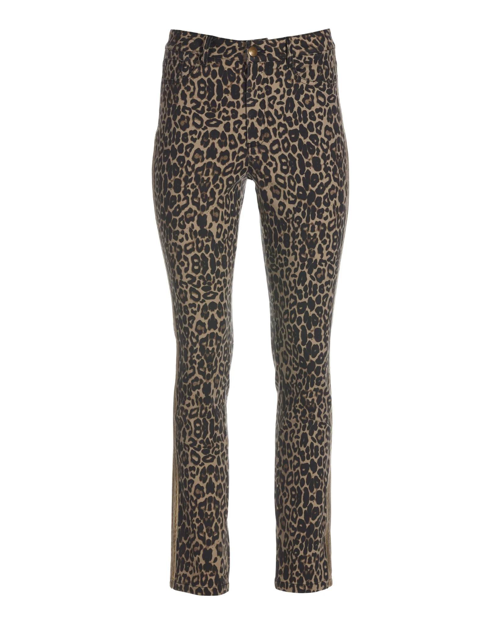 Leopard Metallic Racer-Stripe Slim Straight-Leg Jean Brown Multi - Mycitystee