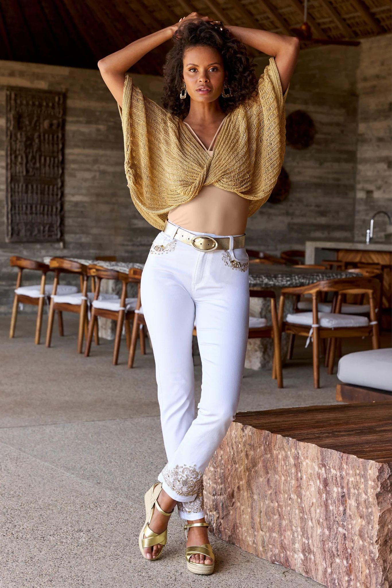 Gold Metallic Braided Wedge Gold - Mycitystee