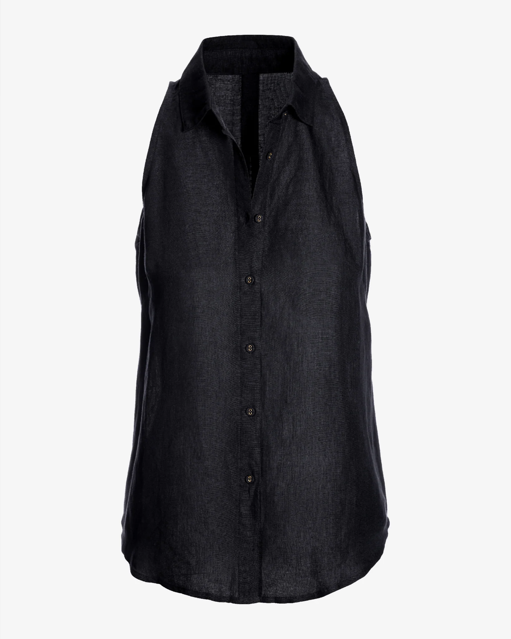 Linen Sleeveless Button-Front Shirt Black - Mycitystee