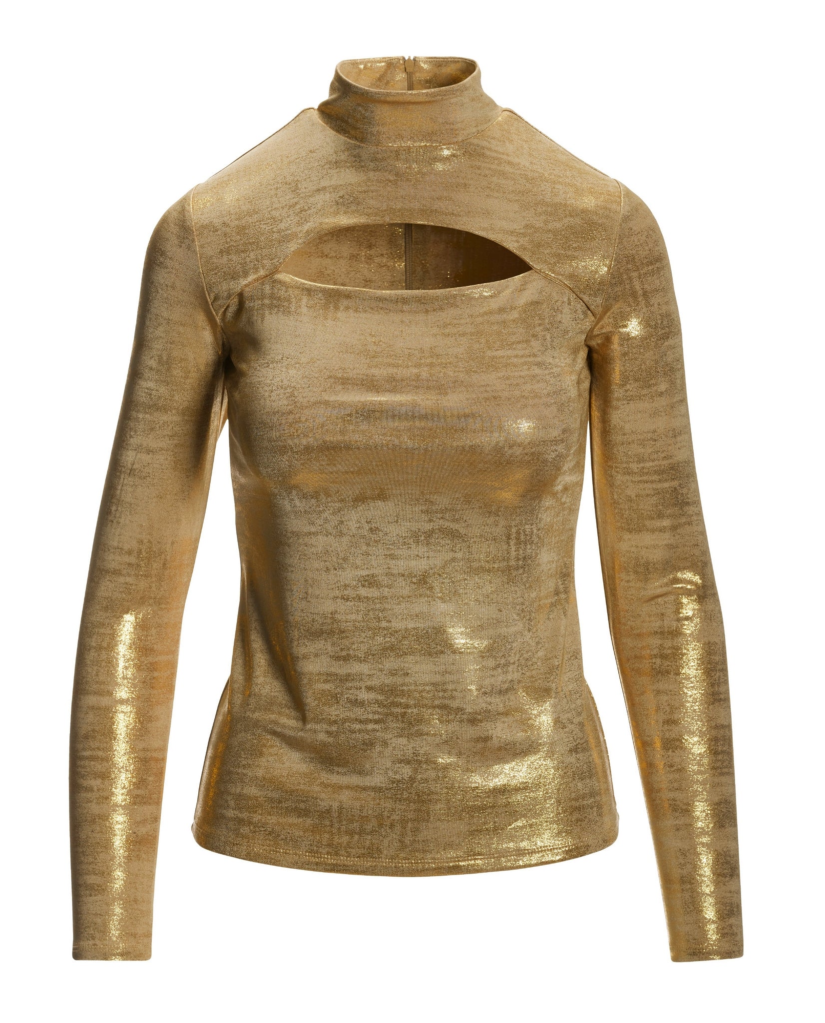 Keyhole Mock Neck Metallic Top Gold - Mycitystee