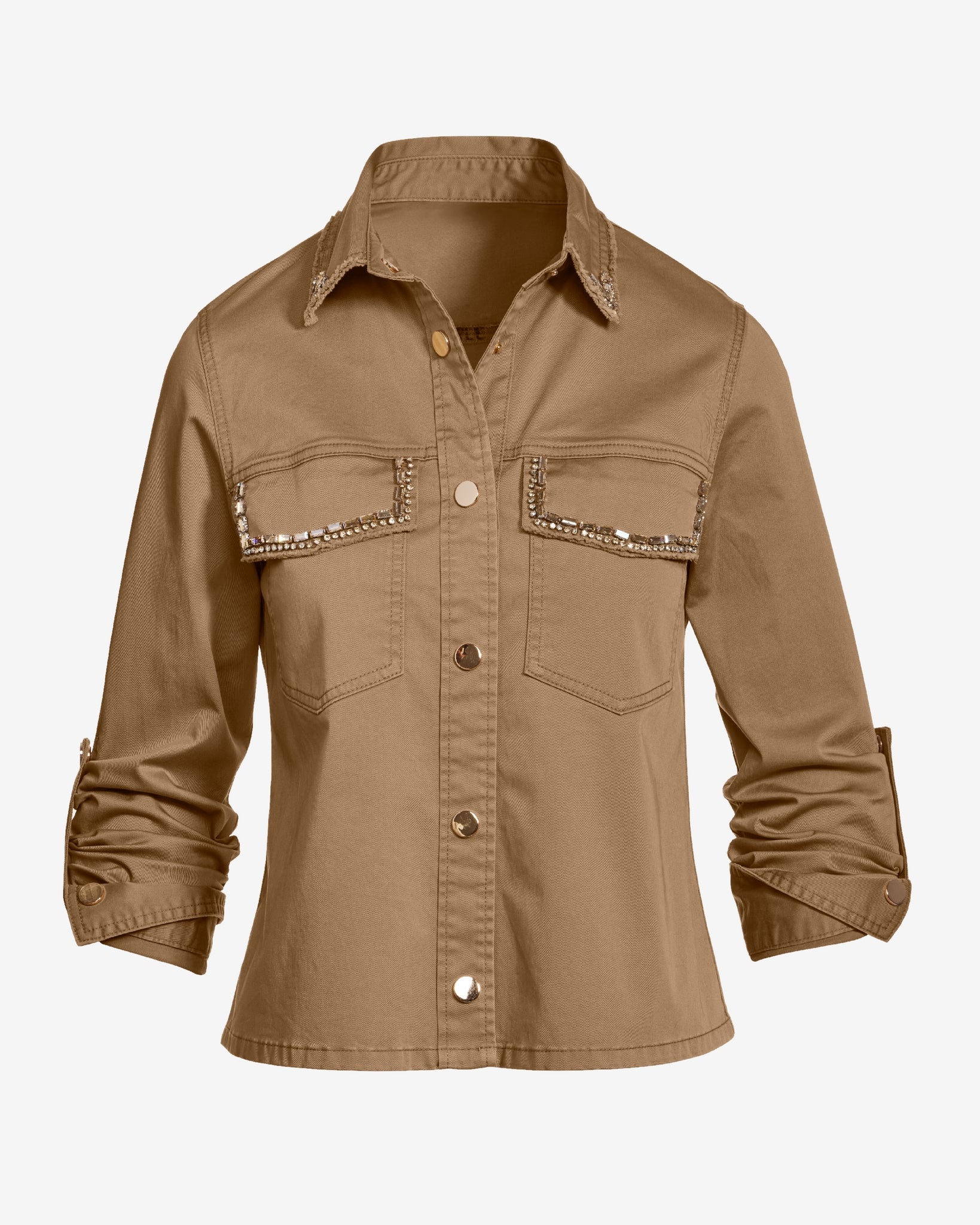 Crystal Trim Effortless Light Weight Jacket Caramel - Mycitystee