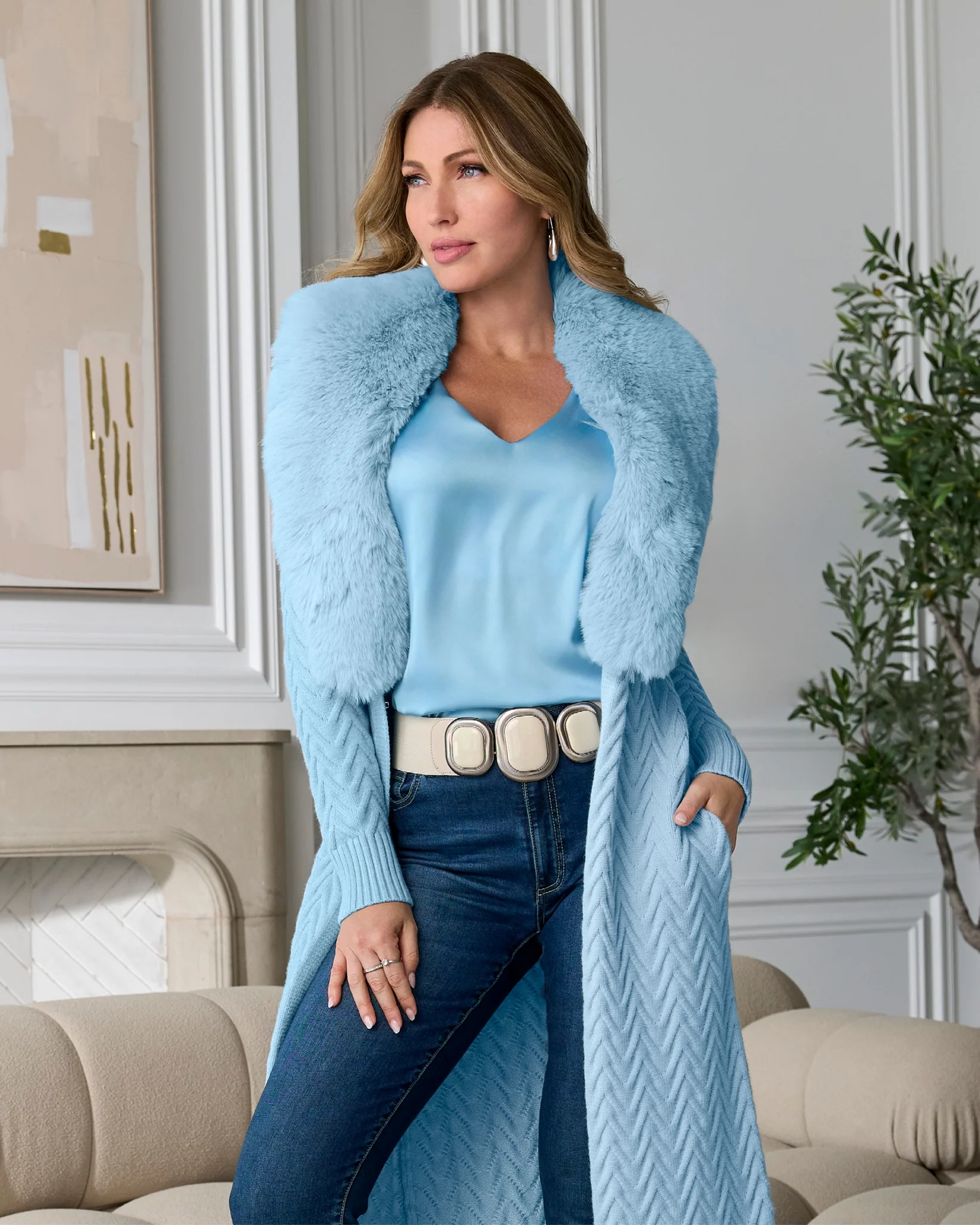 Triple Square Elastic Waist Belt White - Mycitystee